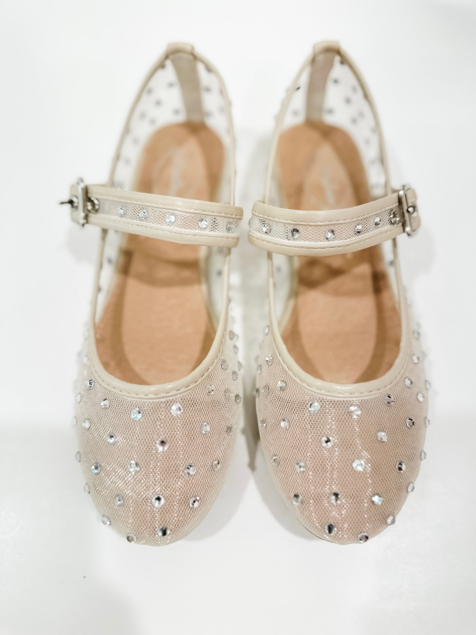 Rhinestone Embellished Mary Jane Flats- Nude