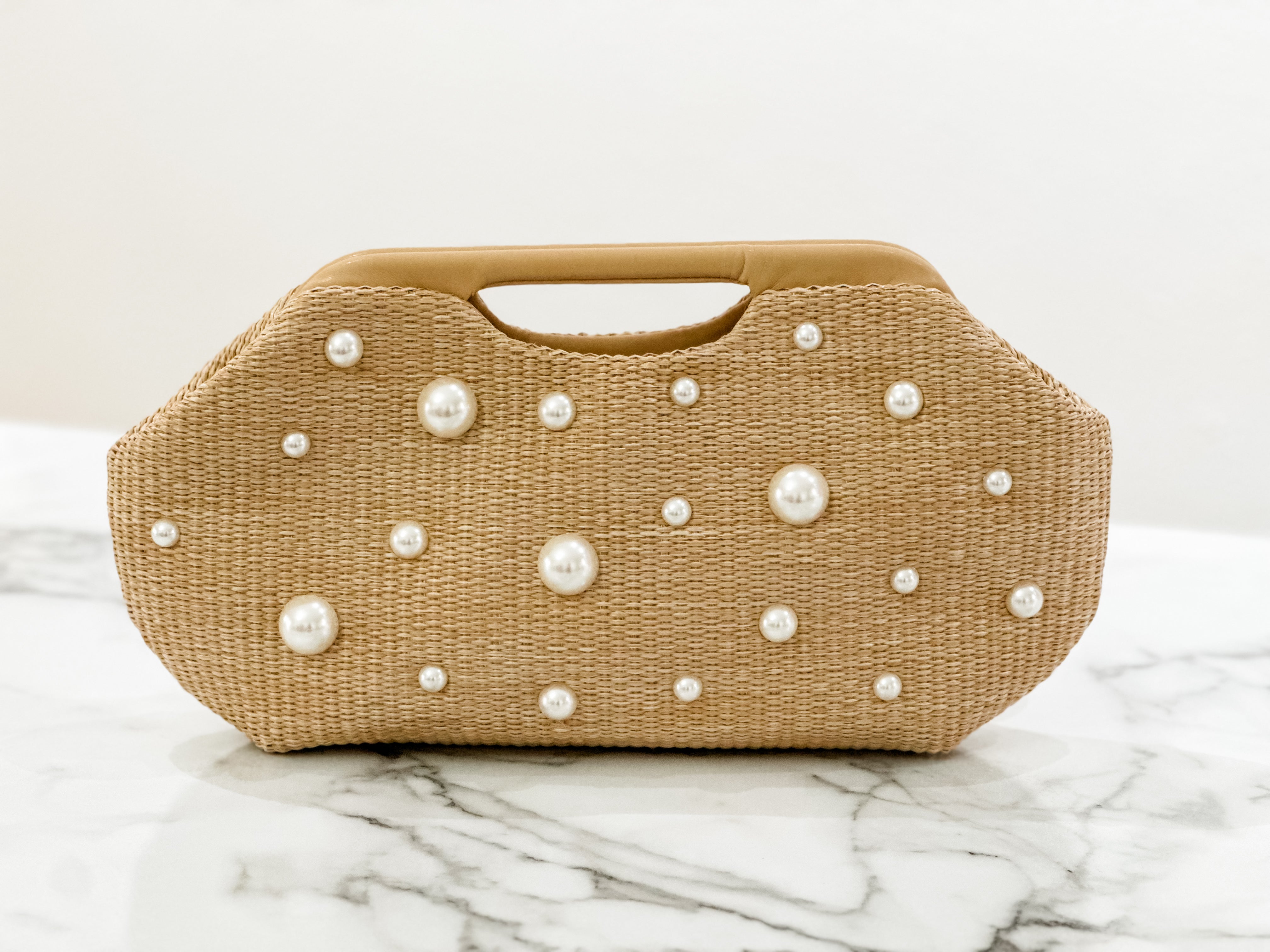 Straw Clutch with Pearls