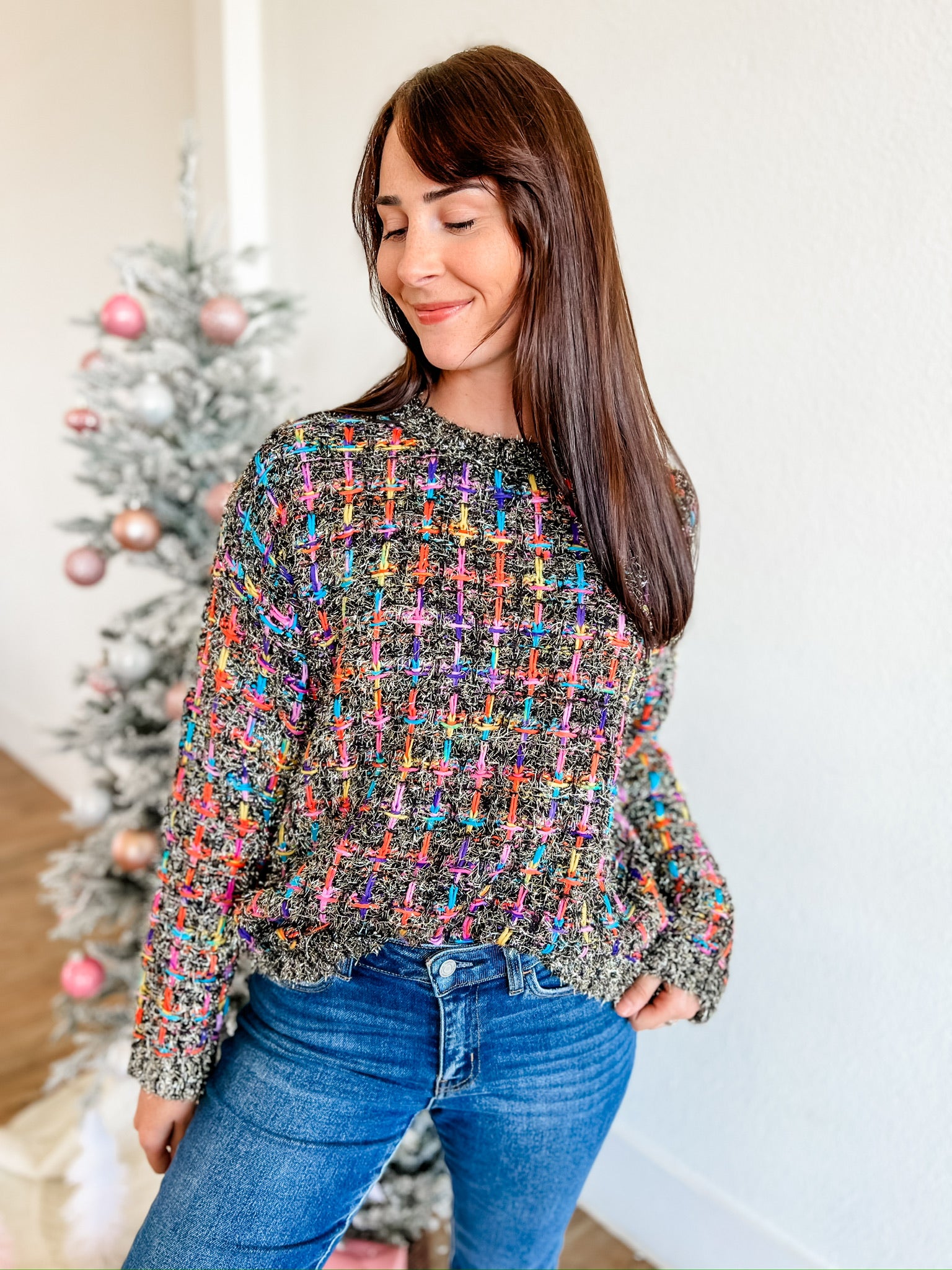 Holiday Tweed Sweater- Black