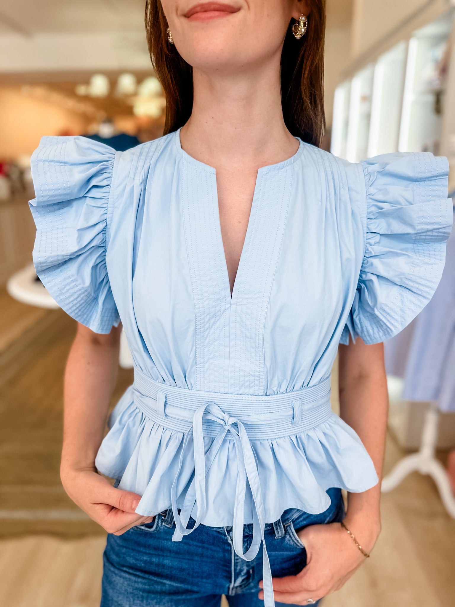 Most Wanted Peplum Top- Chambray