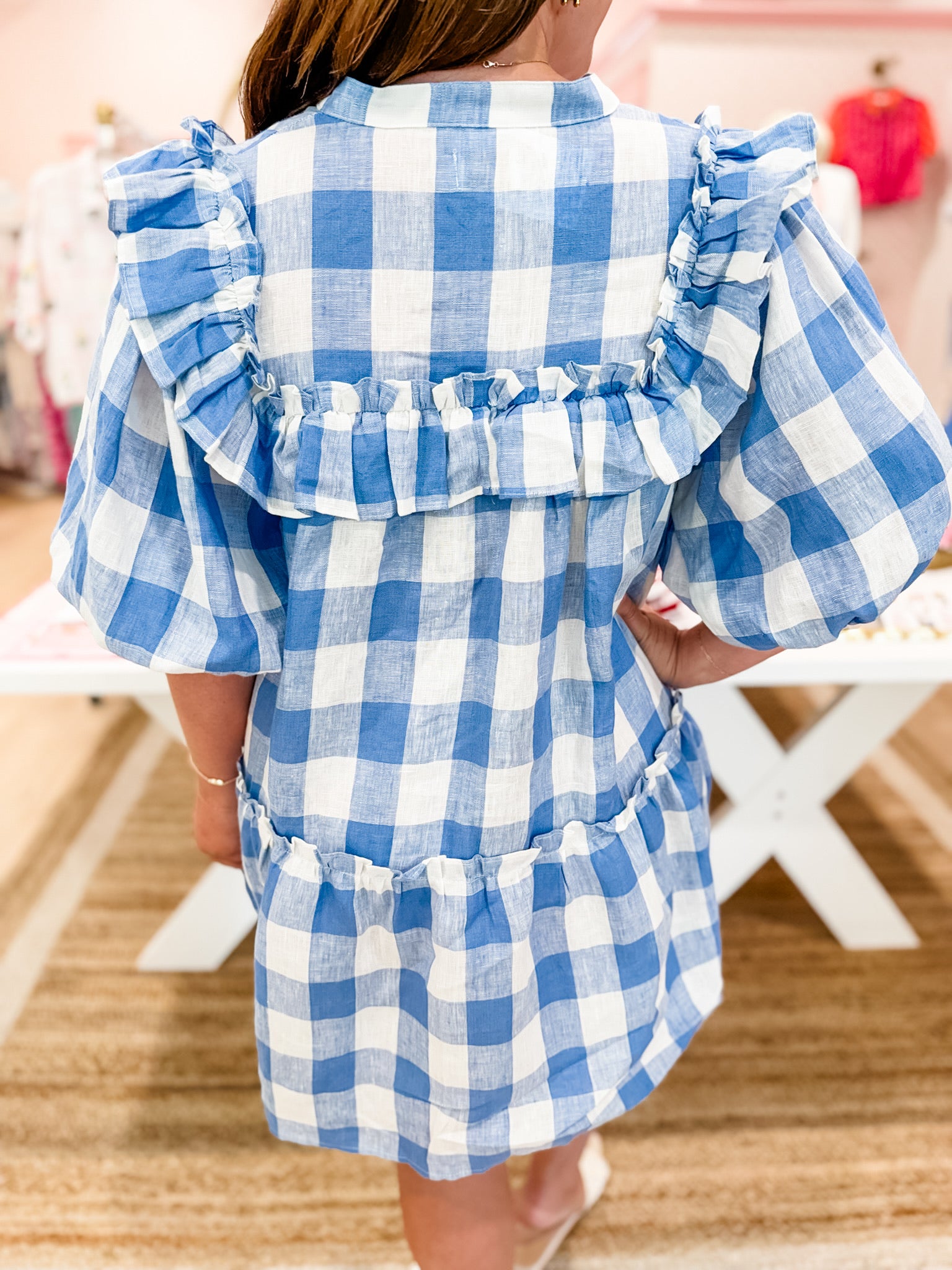 KARLIE Buffalo Check Ruffle Mini Dress
