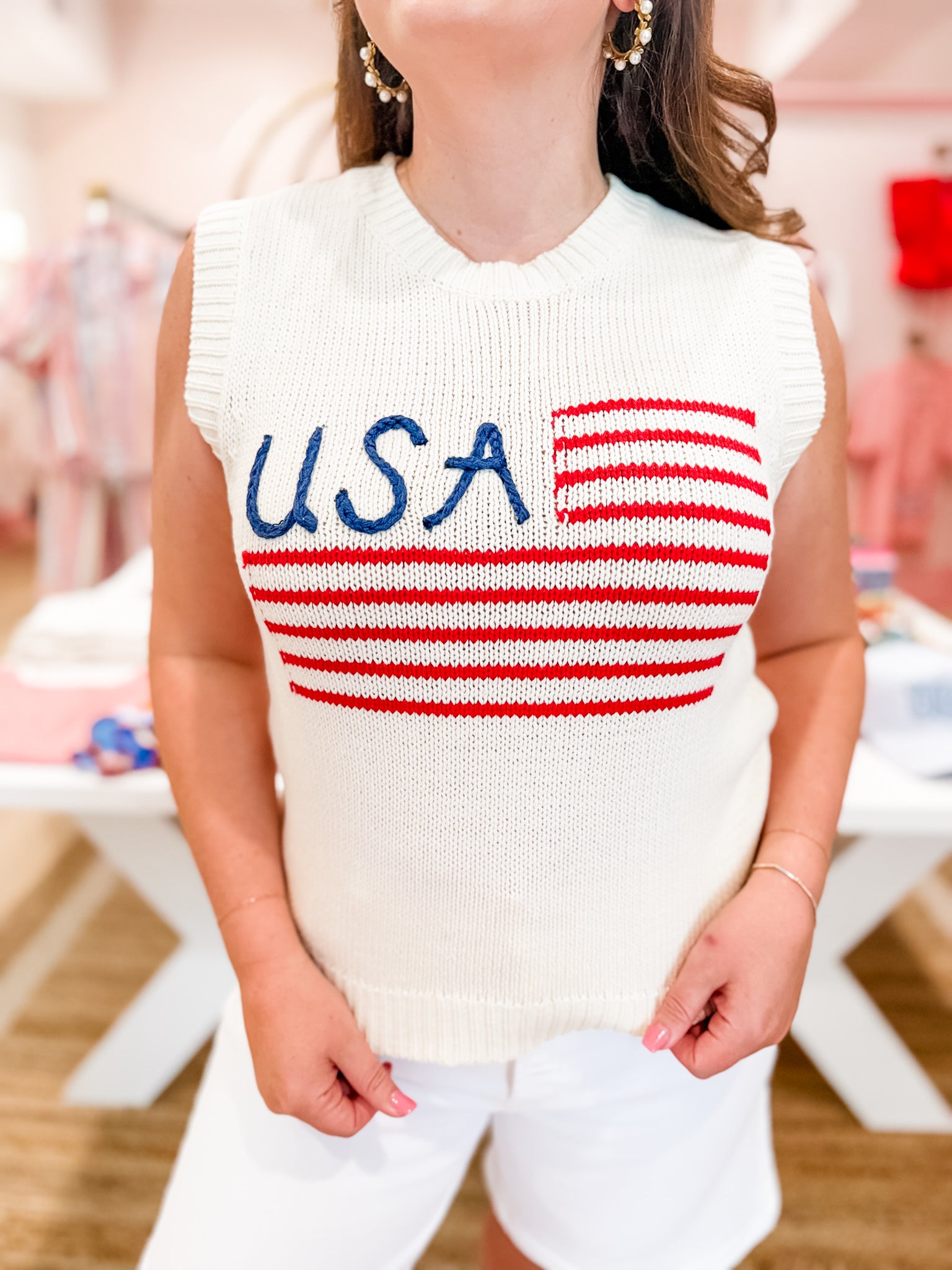 USA Script Sleeveless Sweater
