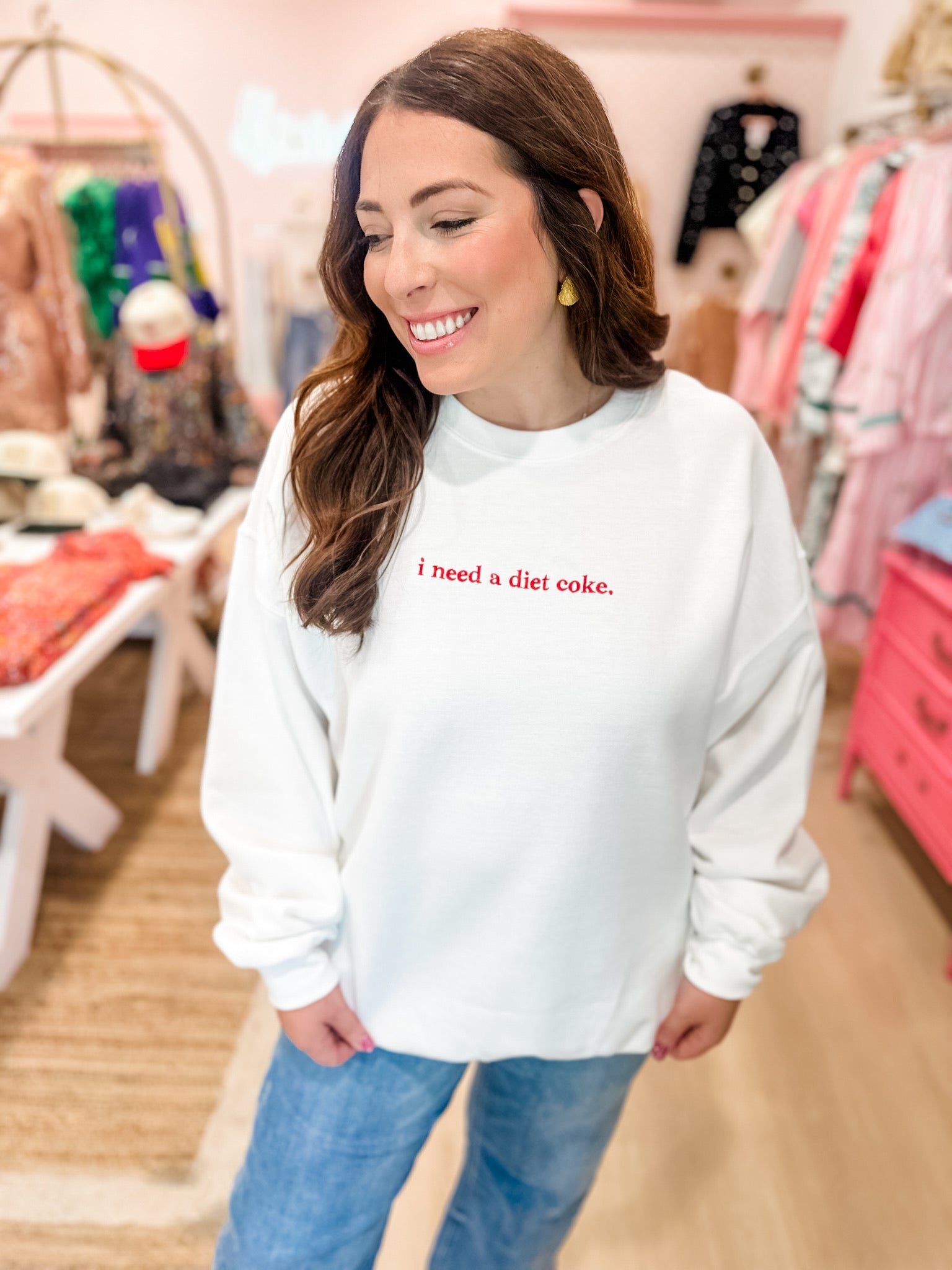 I Need A Diet Coke Embroidered Pullover
