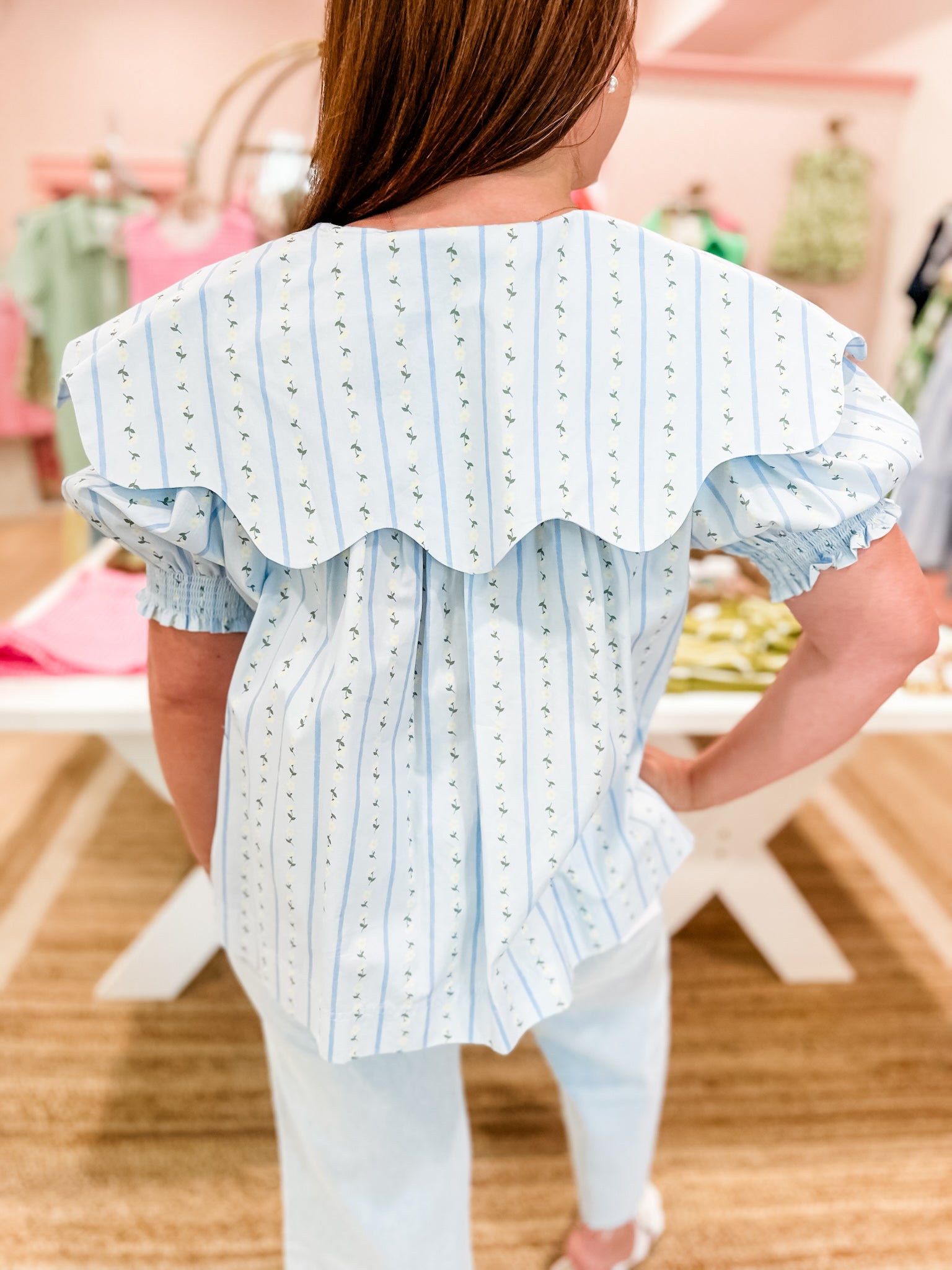 KARLIE Peter Pan Rosette Blouse - Blue