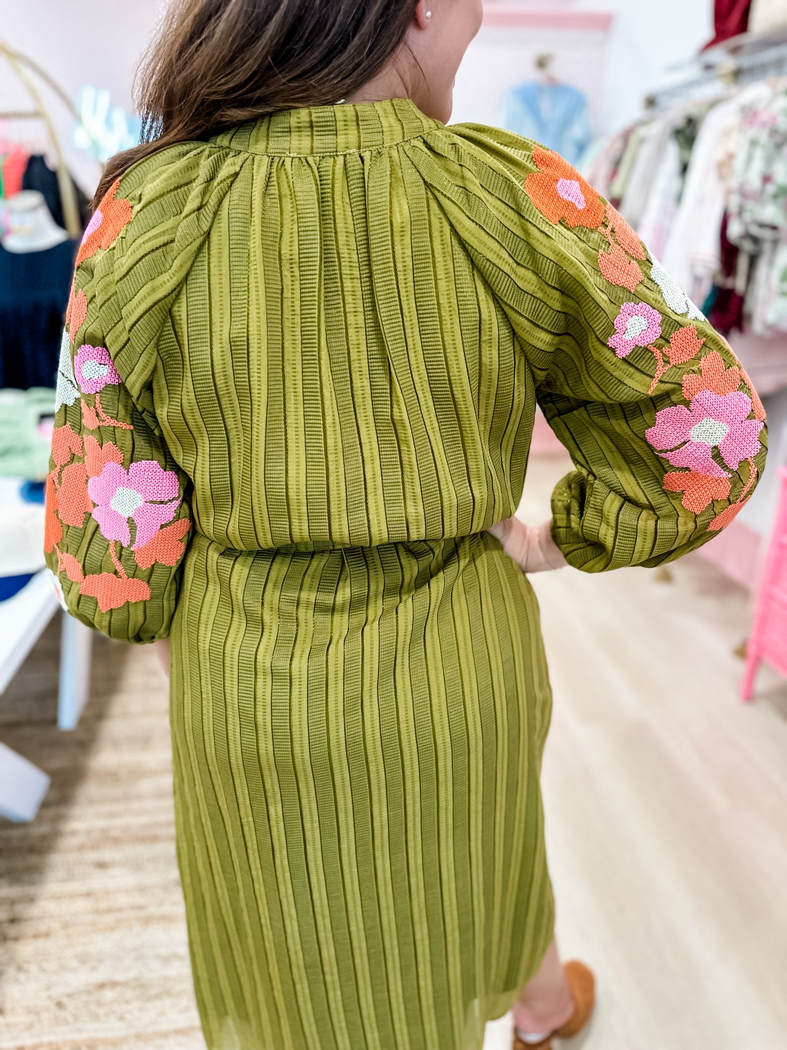 Embroidered Blooms Midi Dress