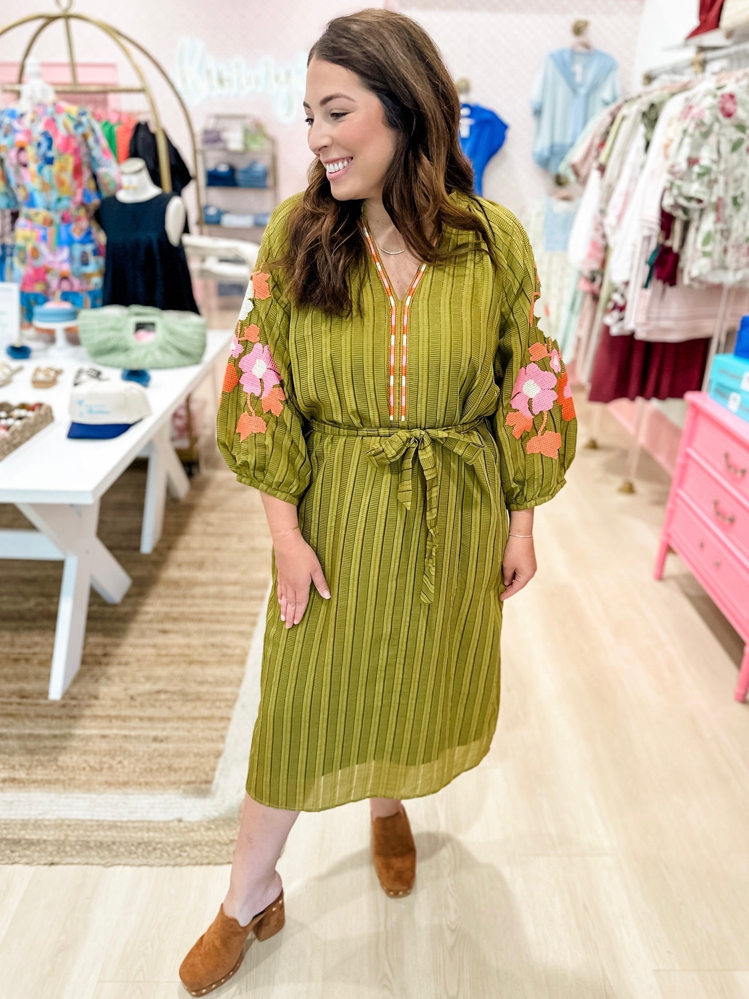 Embroidered Blooms Midi Dress