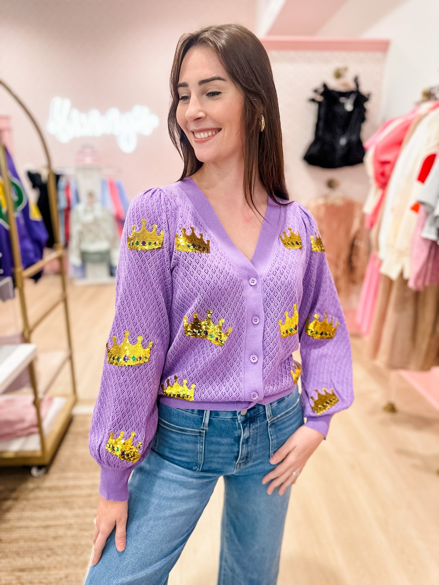 Queen of Mardi Gras Cardigan Sweater