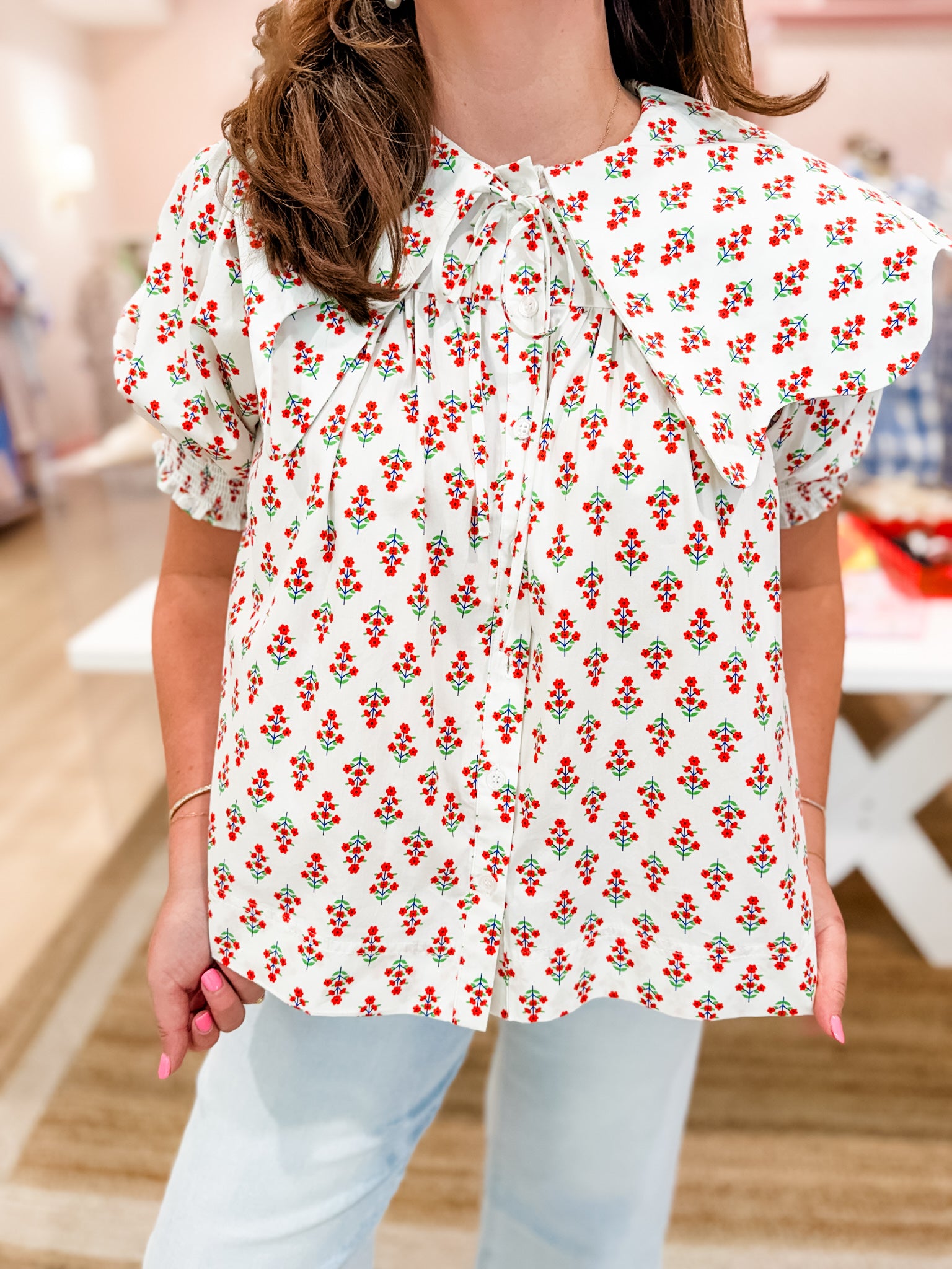 KARLIE Peter Pan Rosette Blouse
