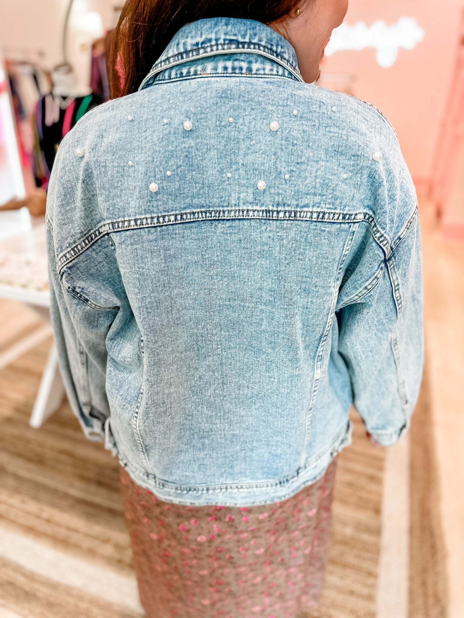 Pearl Adorned Denim Jacket