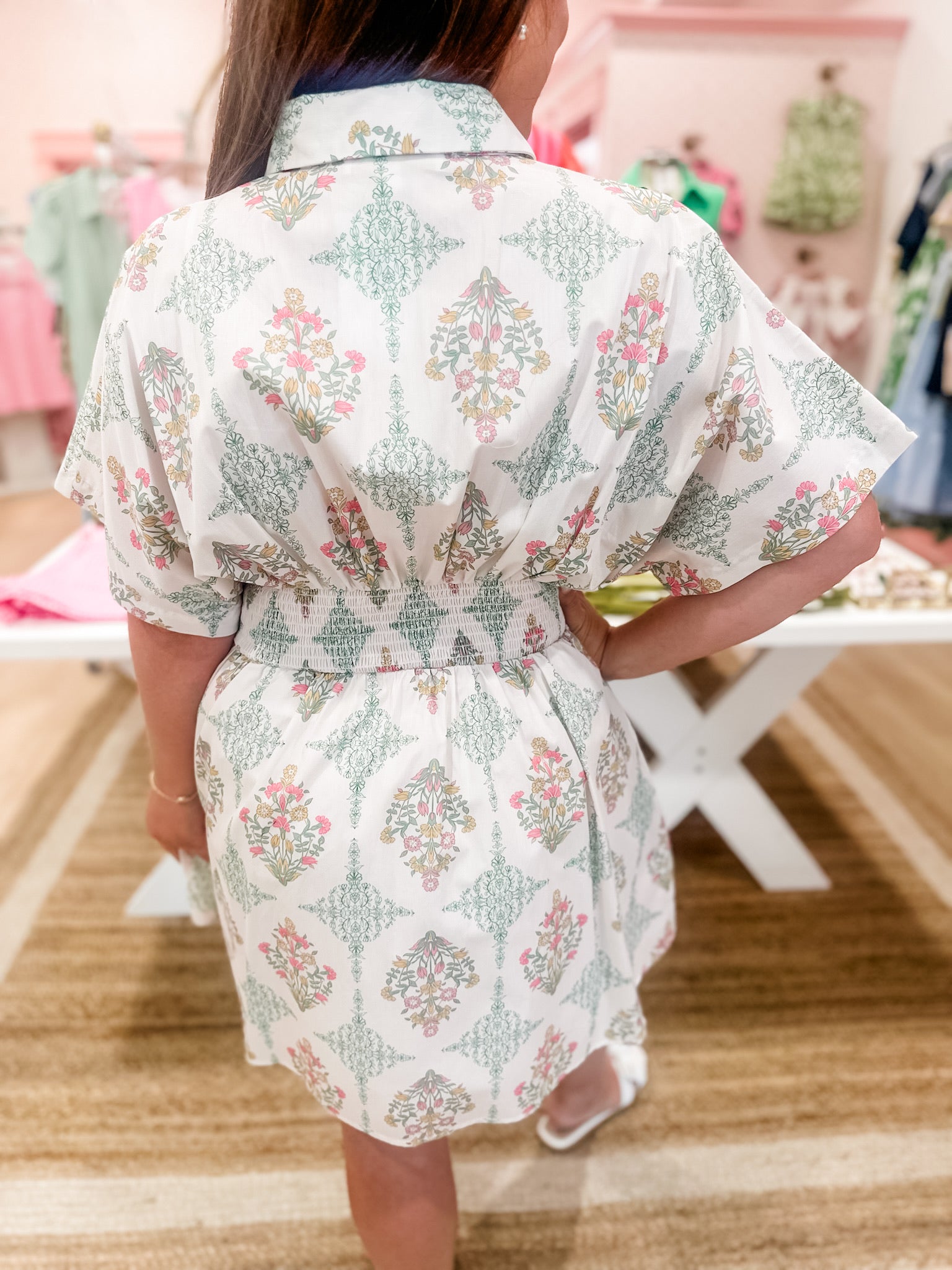 KARLIE Delicate Floral Cinch Collar Dress