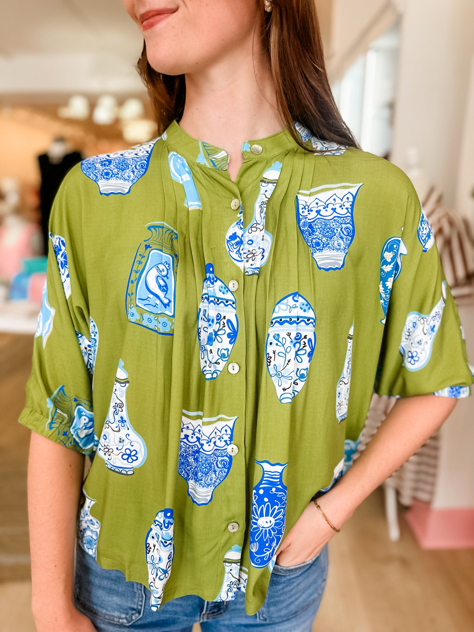 Ginger Jar Pleated Flowy Blouse