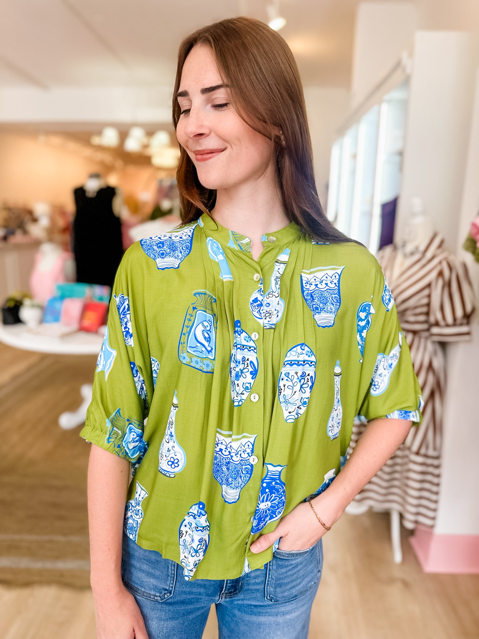 Ginger Jar Pleated Flowy Blouse