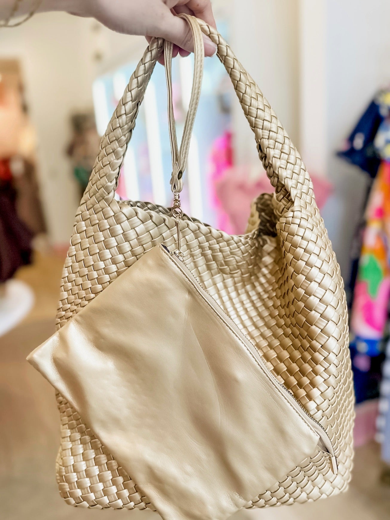 Woven Tote Bag- Gold