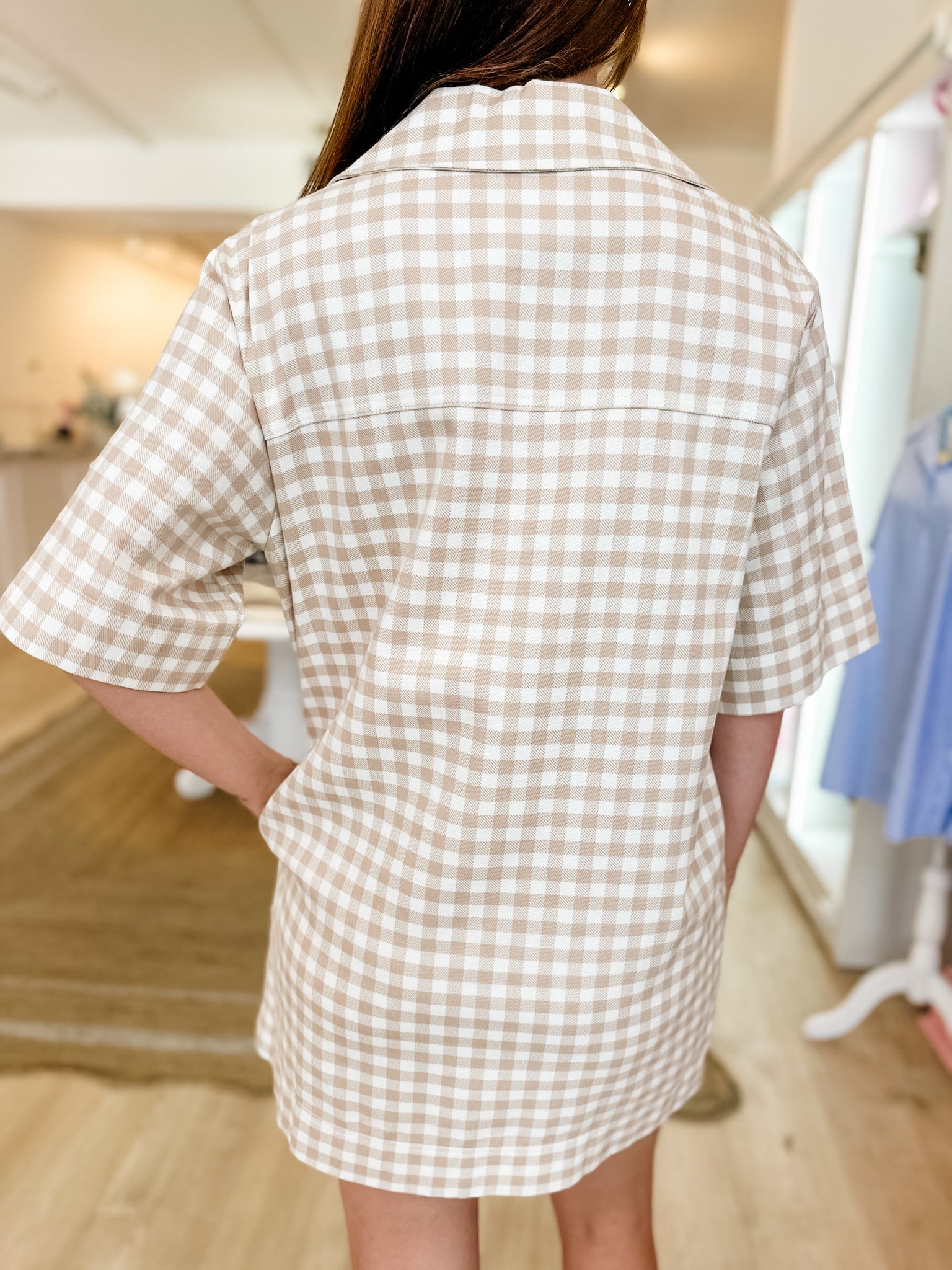 KARLIE A Little Neutral Gingham Dress