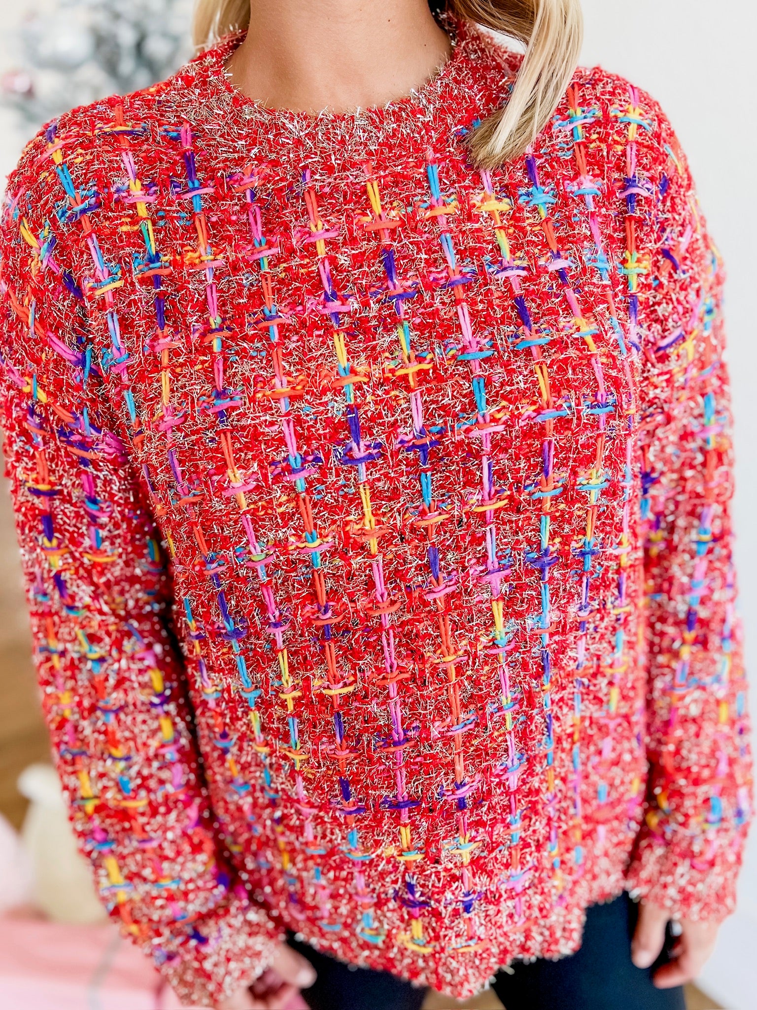 Holiday Tweed Sweater- Red