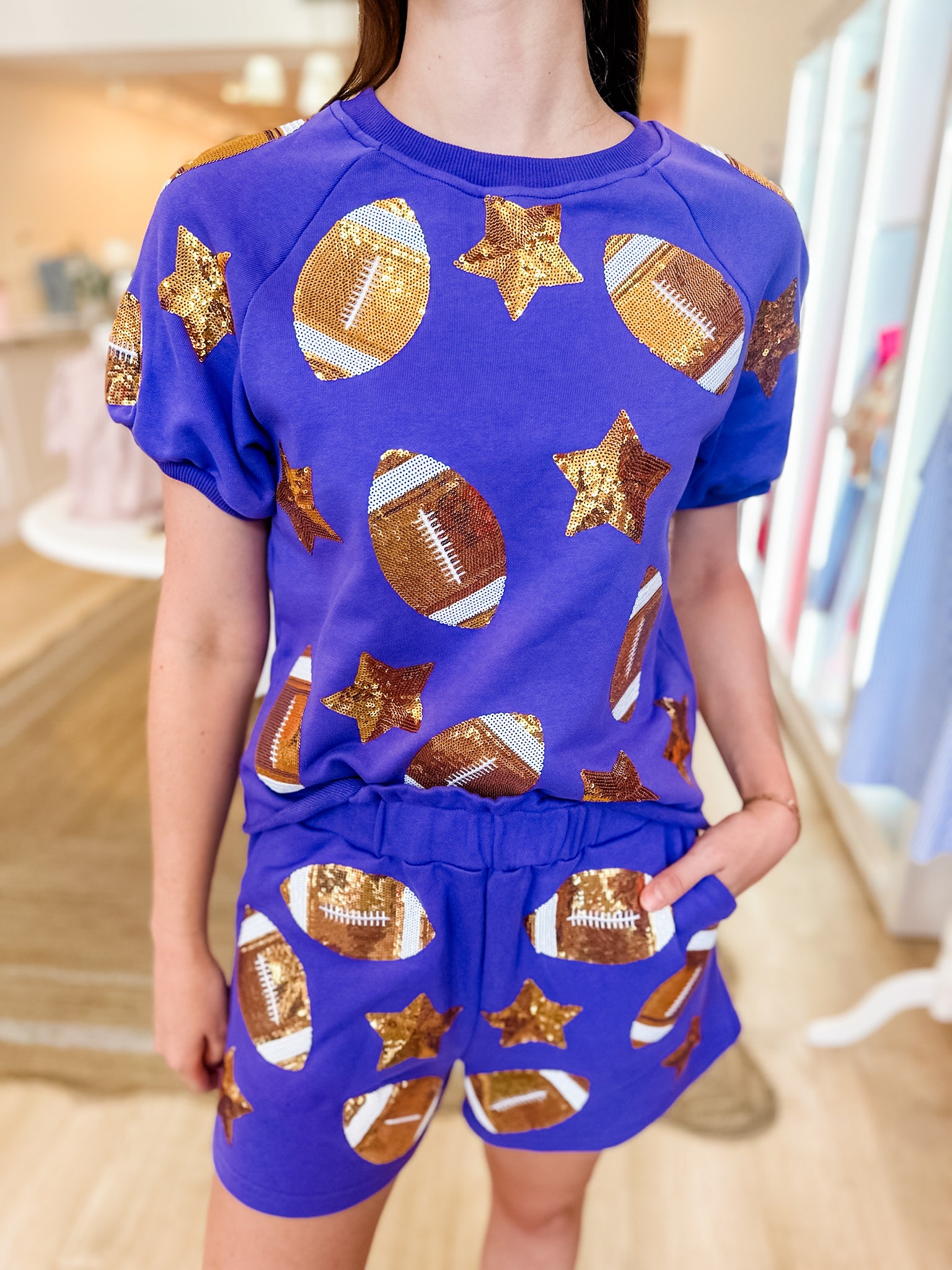 Purple & Gold Sequin Star & Football Set