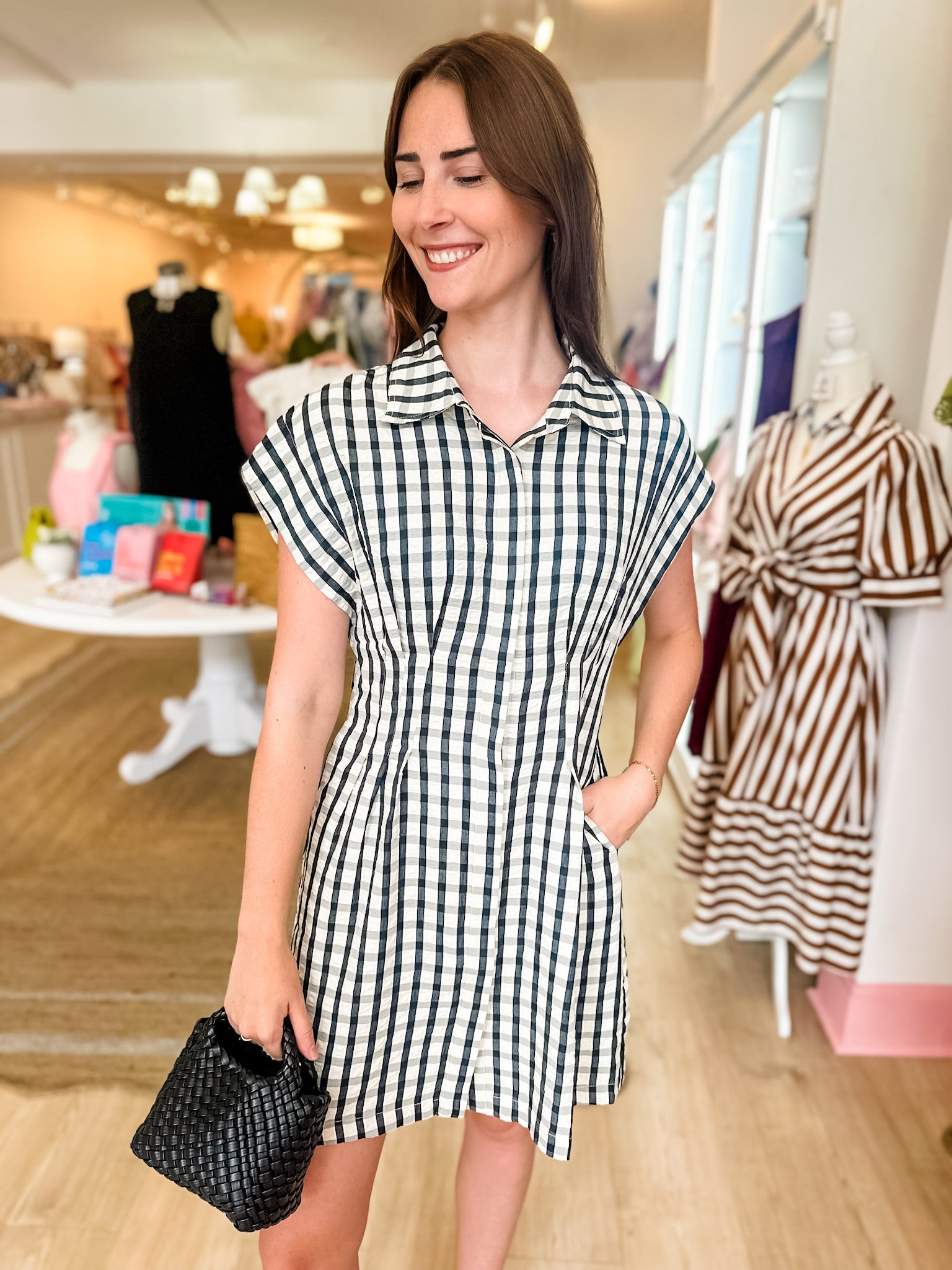 Checked Twice Button Down Mini Dress