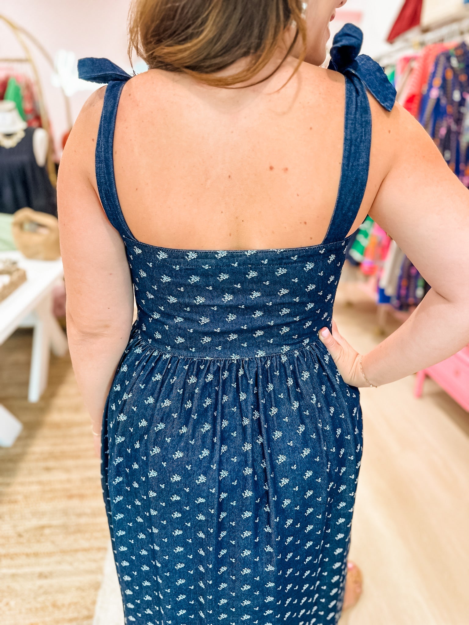 Floral Embellished Denim Dress