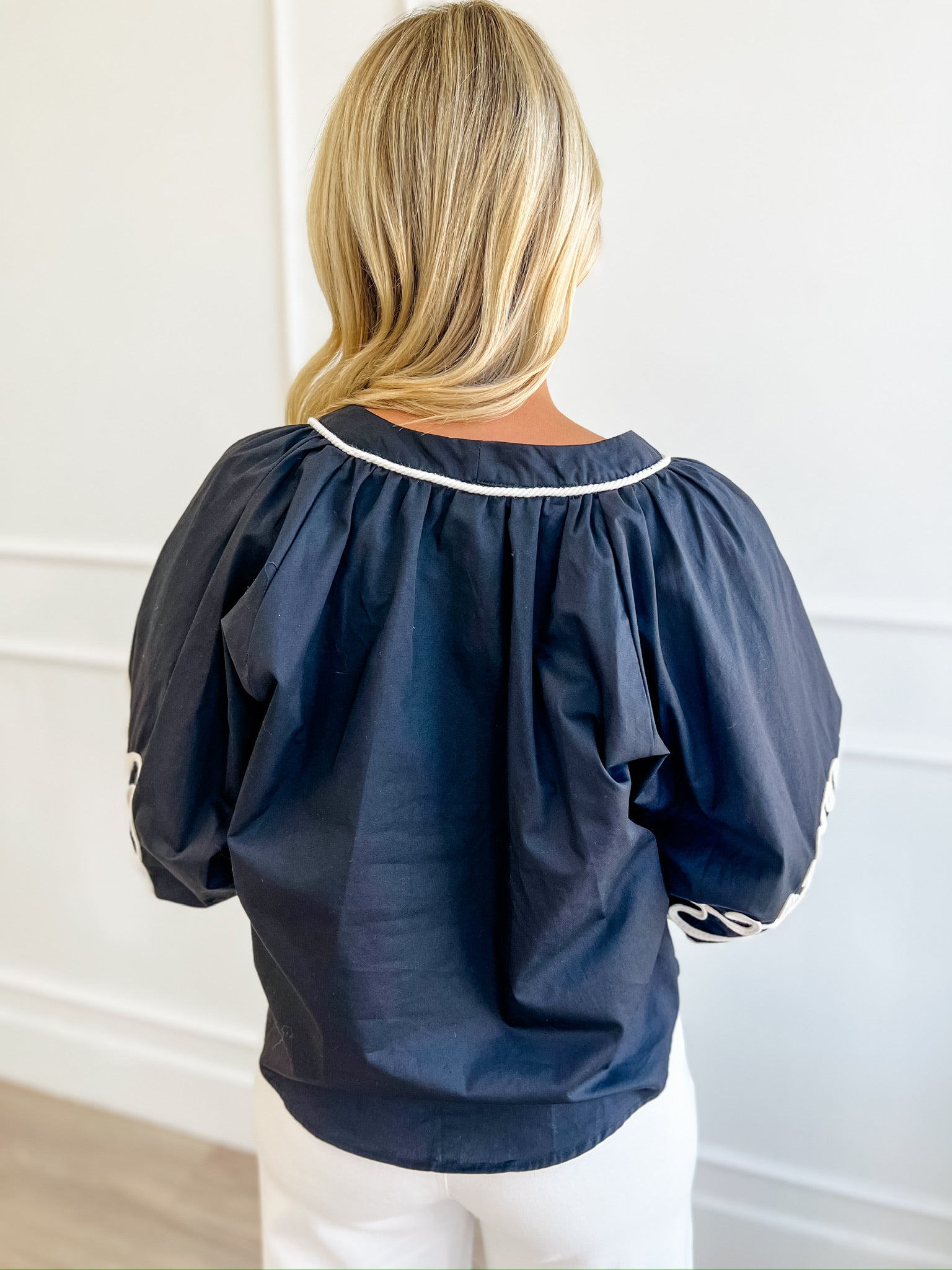 Seeing Black & White Embroidered Blouse