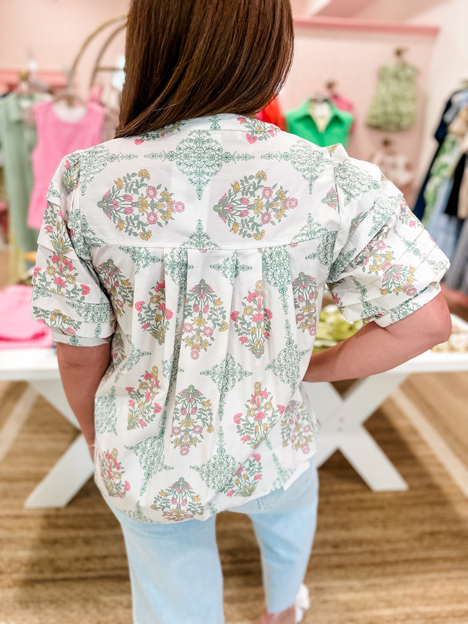 KARLIE Delicate Floral Button Blouse