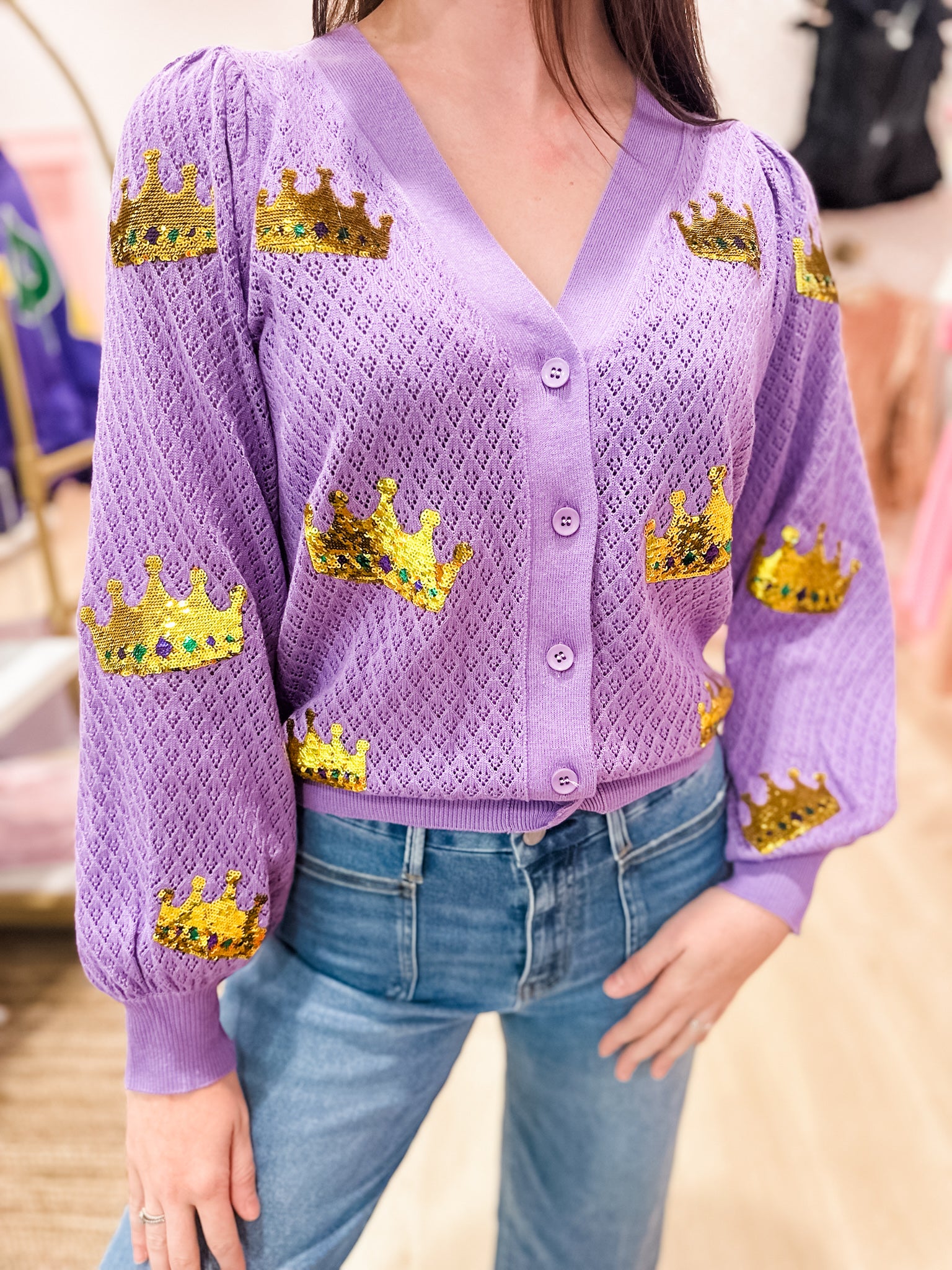 Queen of Mardi Gras Cardigan Sweater