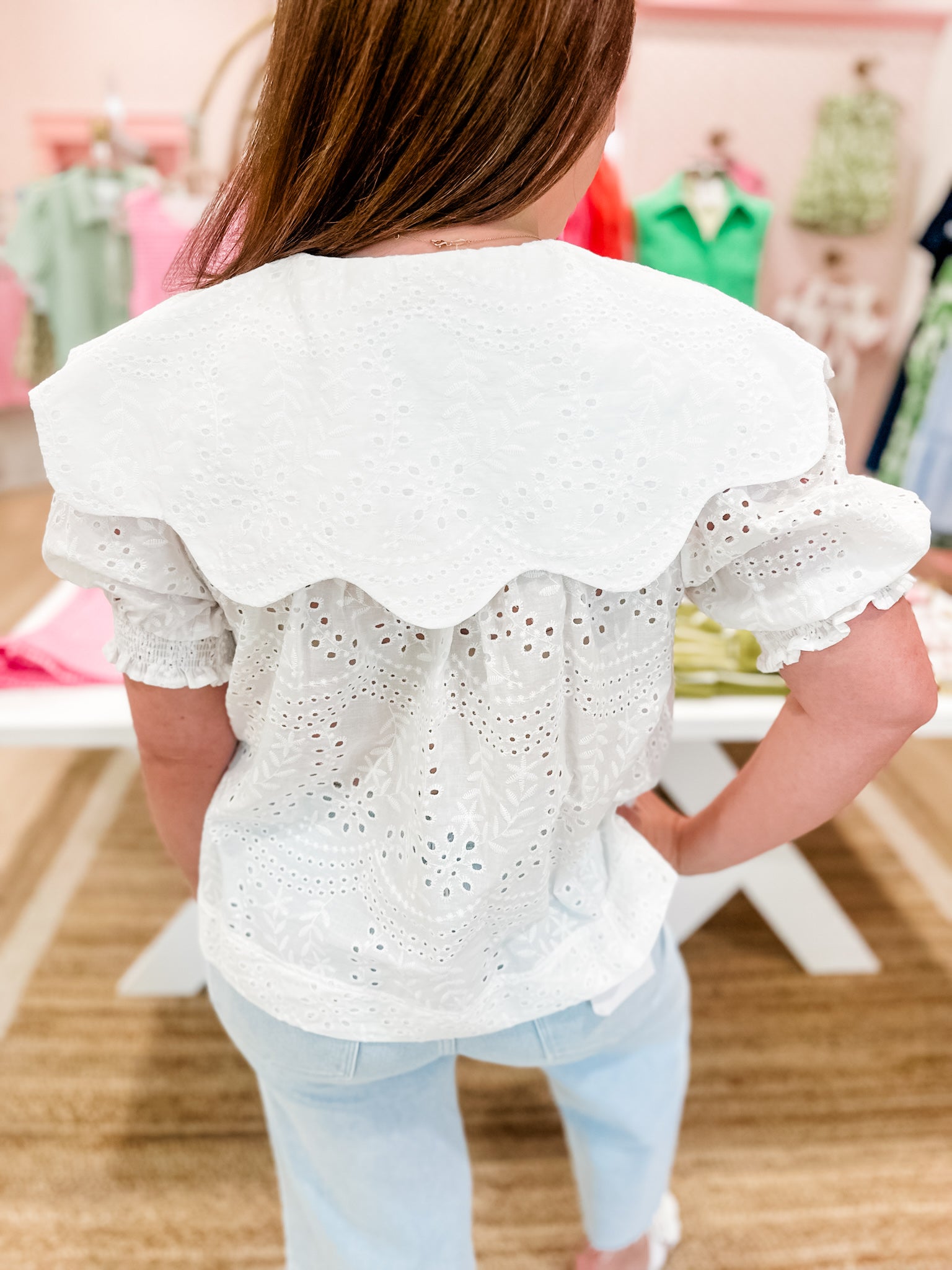 KARLIE Eyelet Elegance Collared Blouse