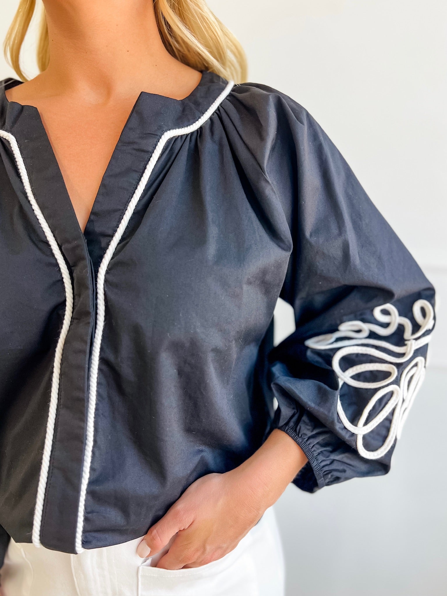 Seeing Black & White Embroidered Blouse