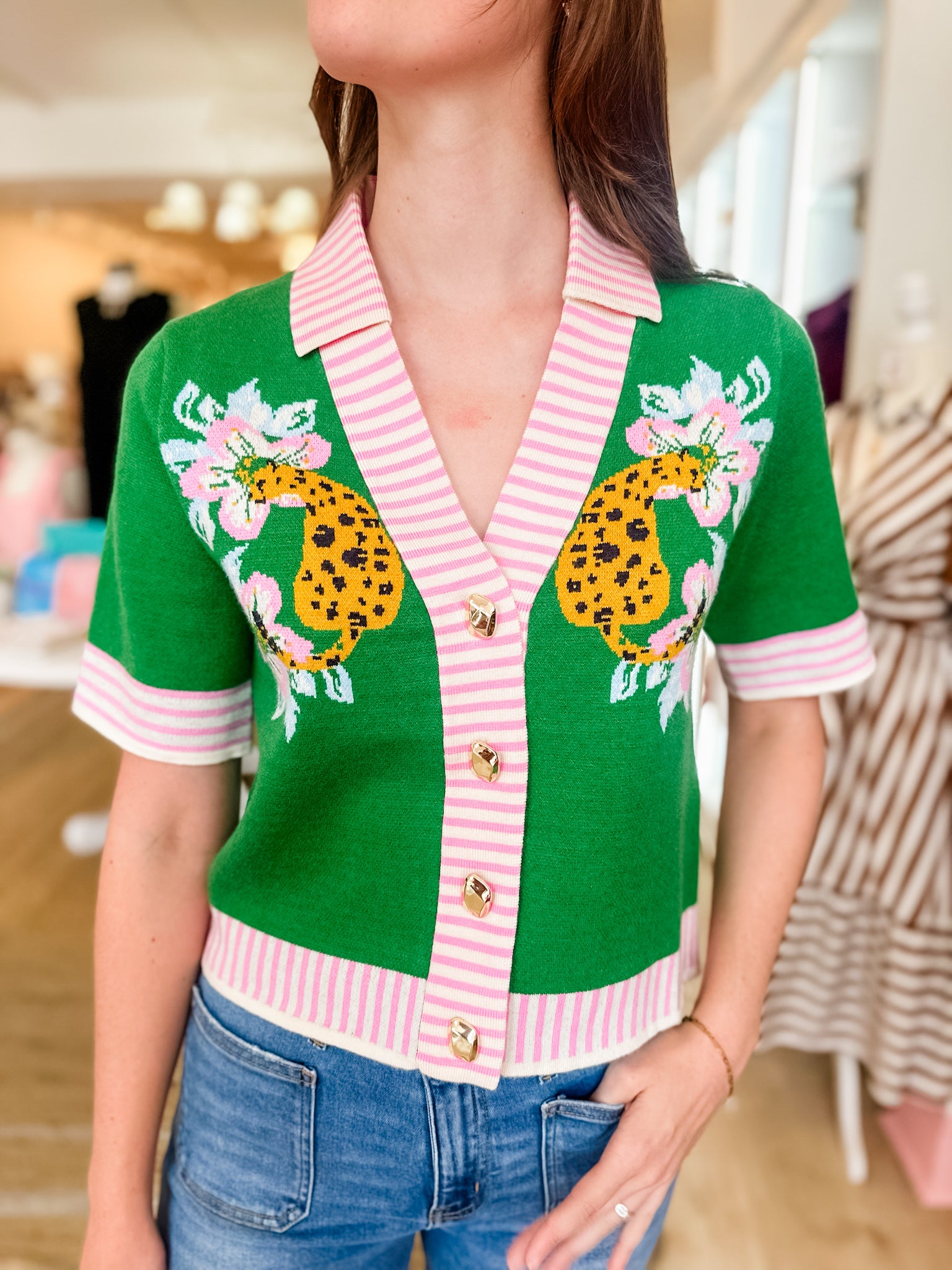 Color In The Fall Cheetah Short Sleeve Sweater