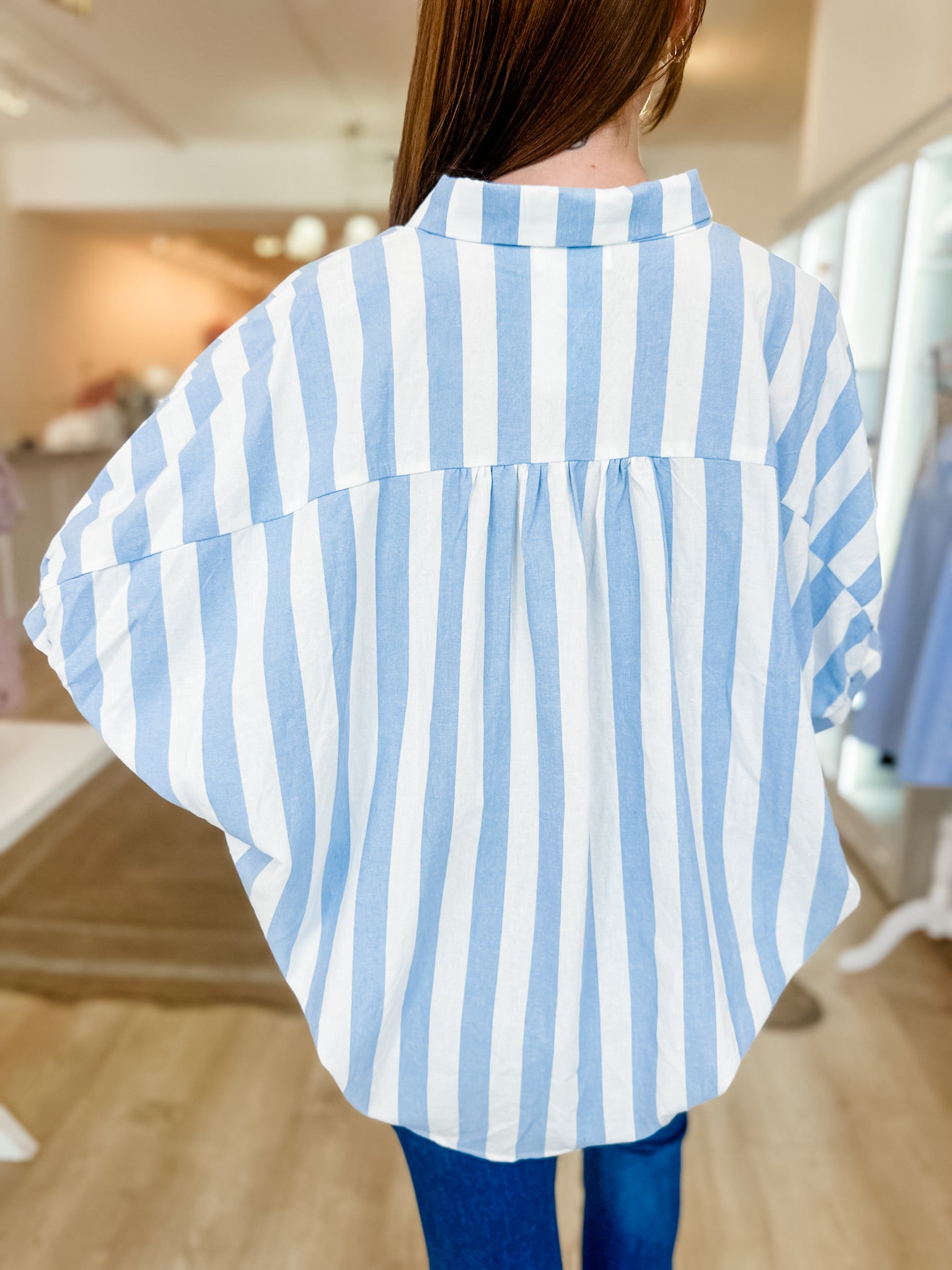Perfect Flowy Striped Button Down Blouse - Blue
