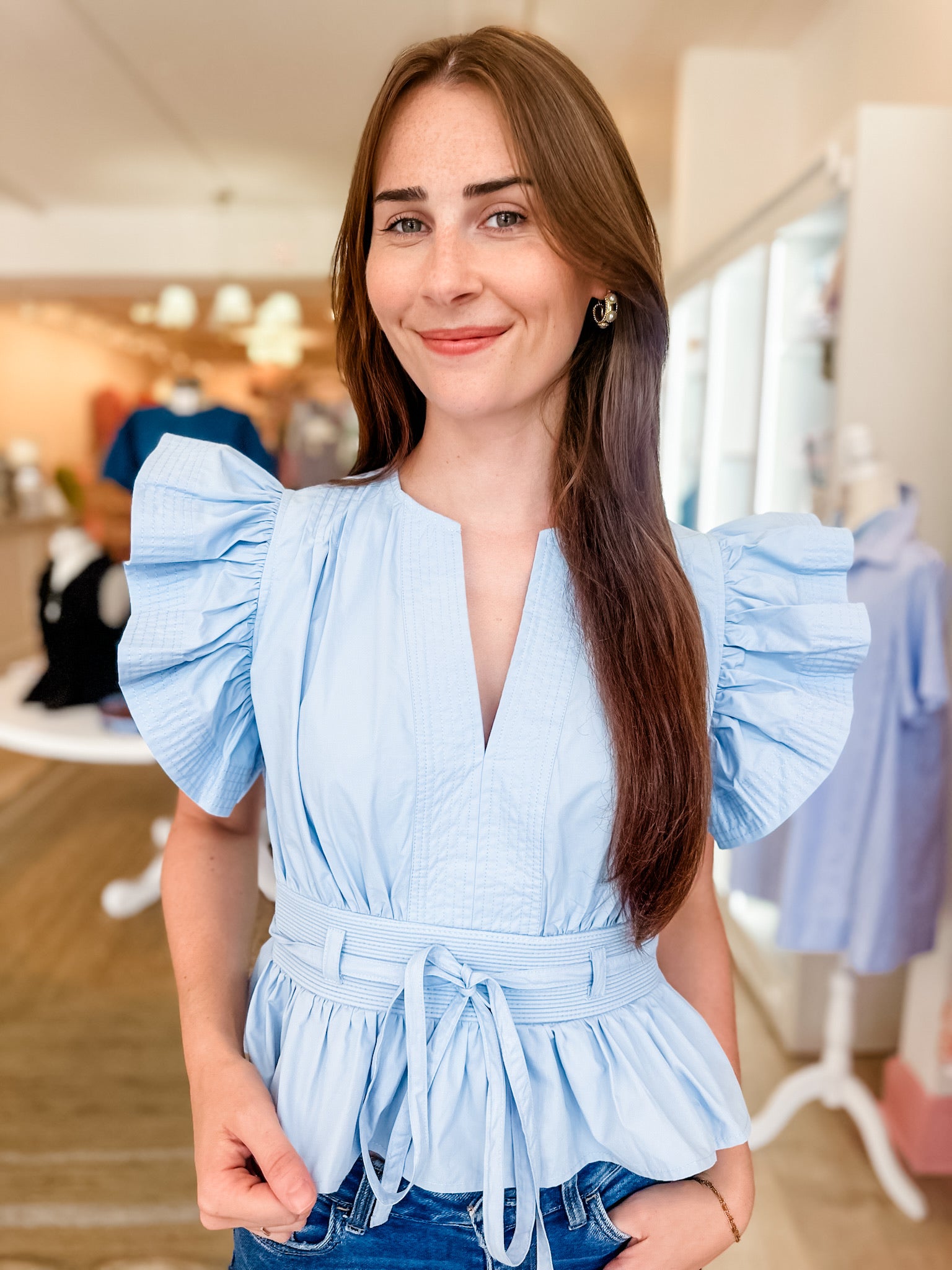 Most Wanted Peplum Top- Chambray