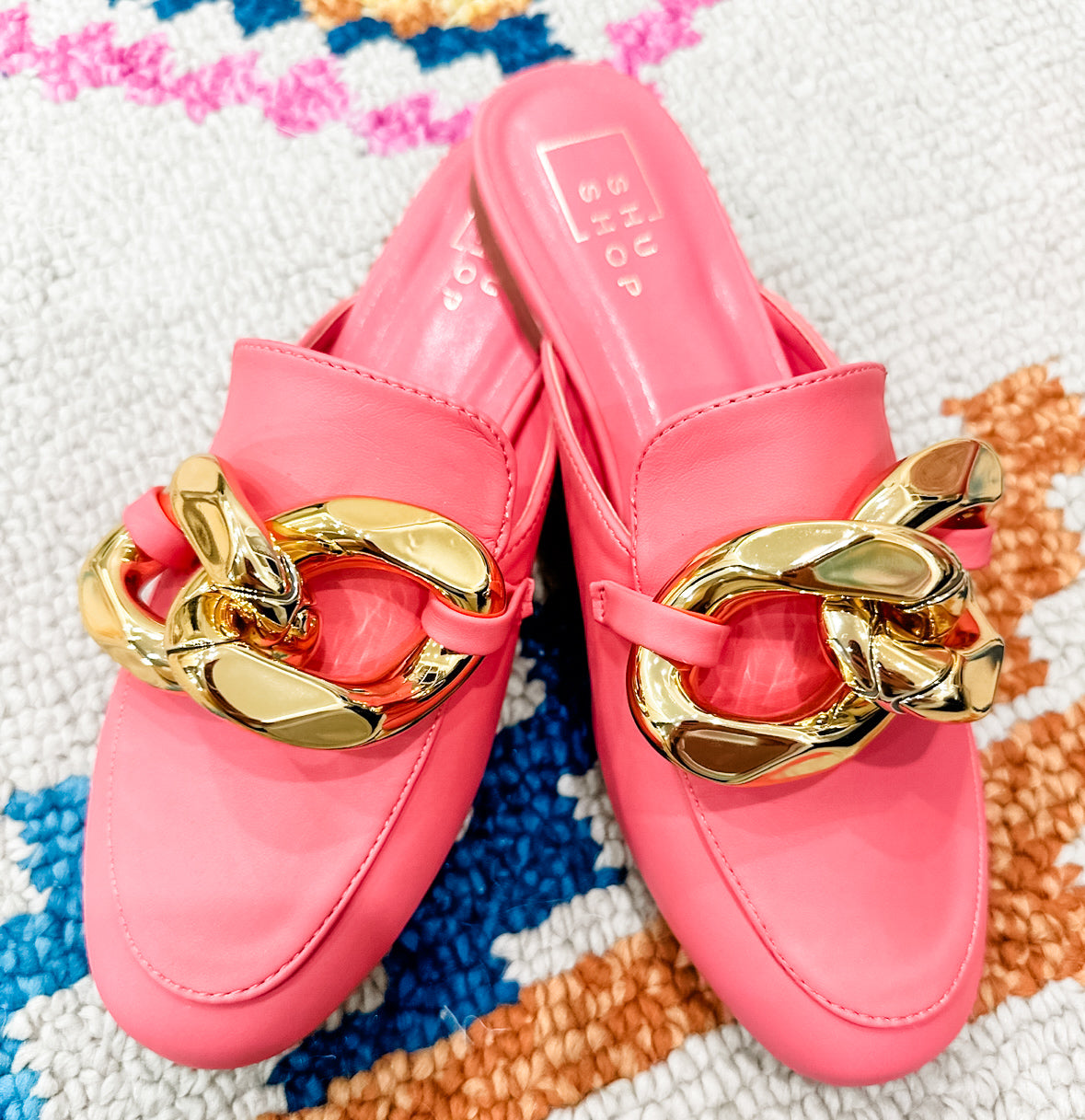 Hot Pink and Gold Chain Mules