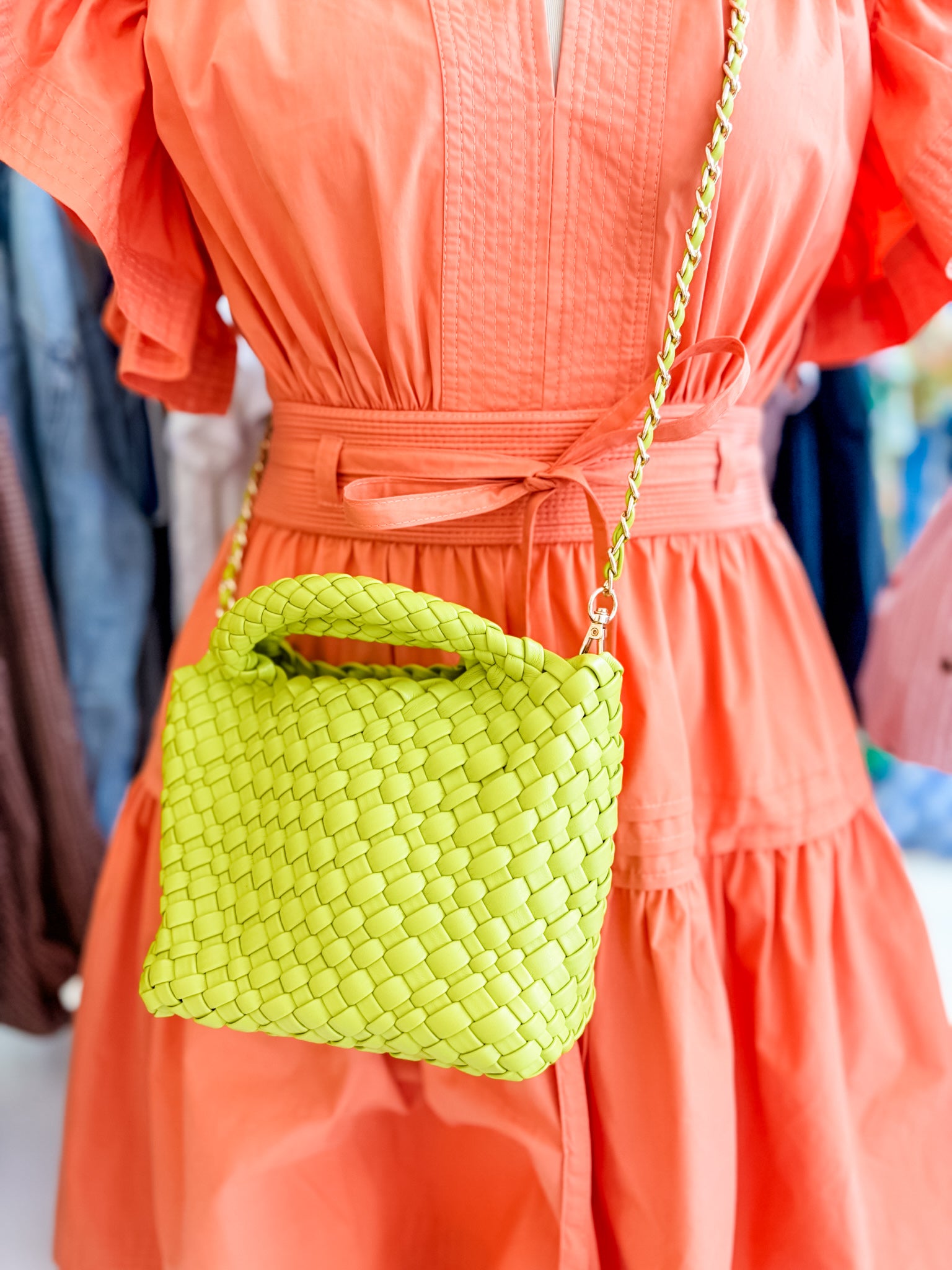 Woven Crossbody Mini- Chartreuse