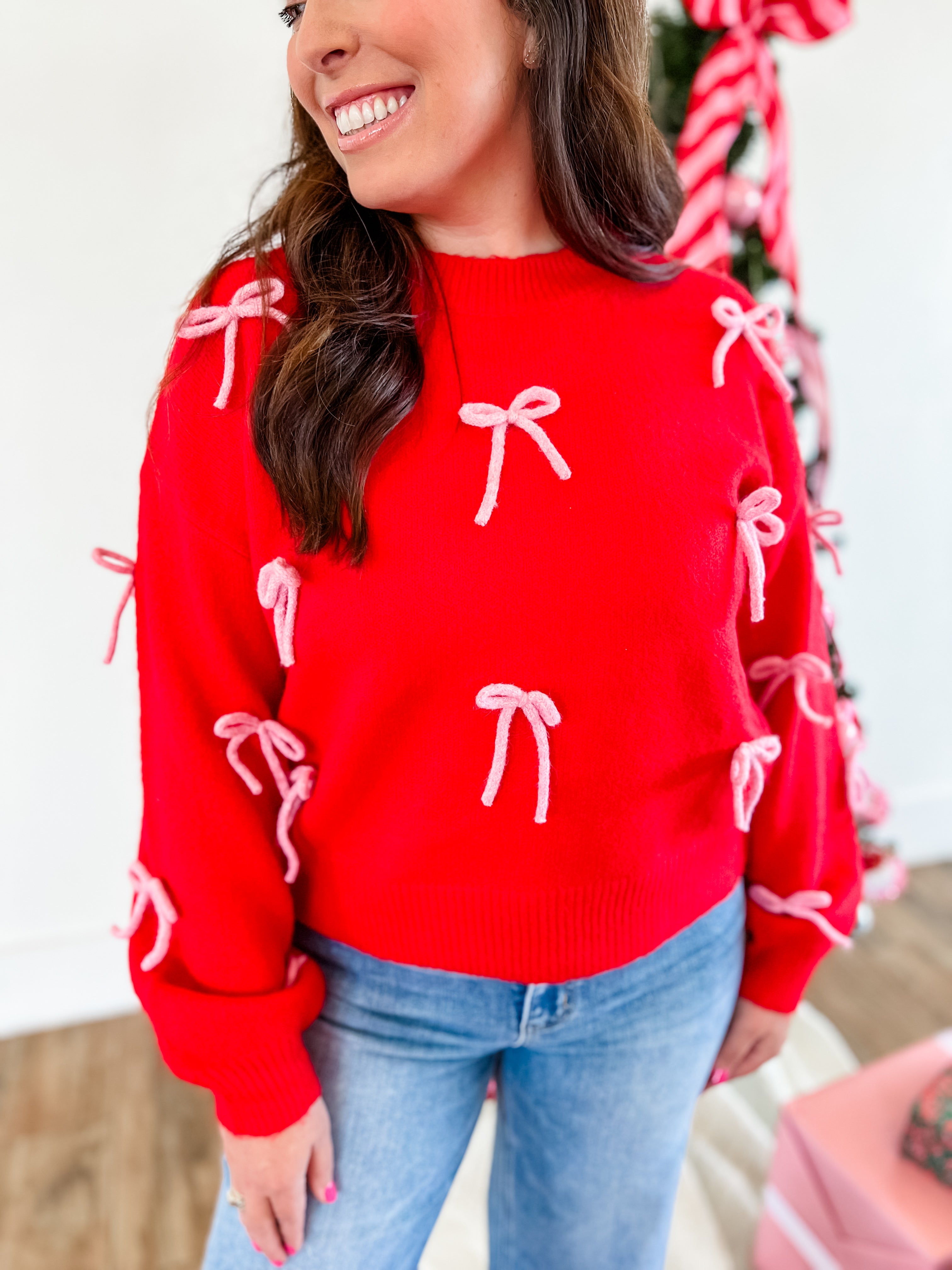 Tied with A Bow Sweater- Red