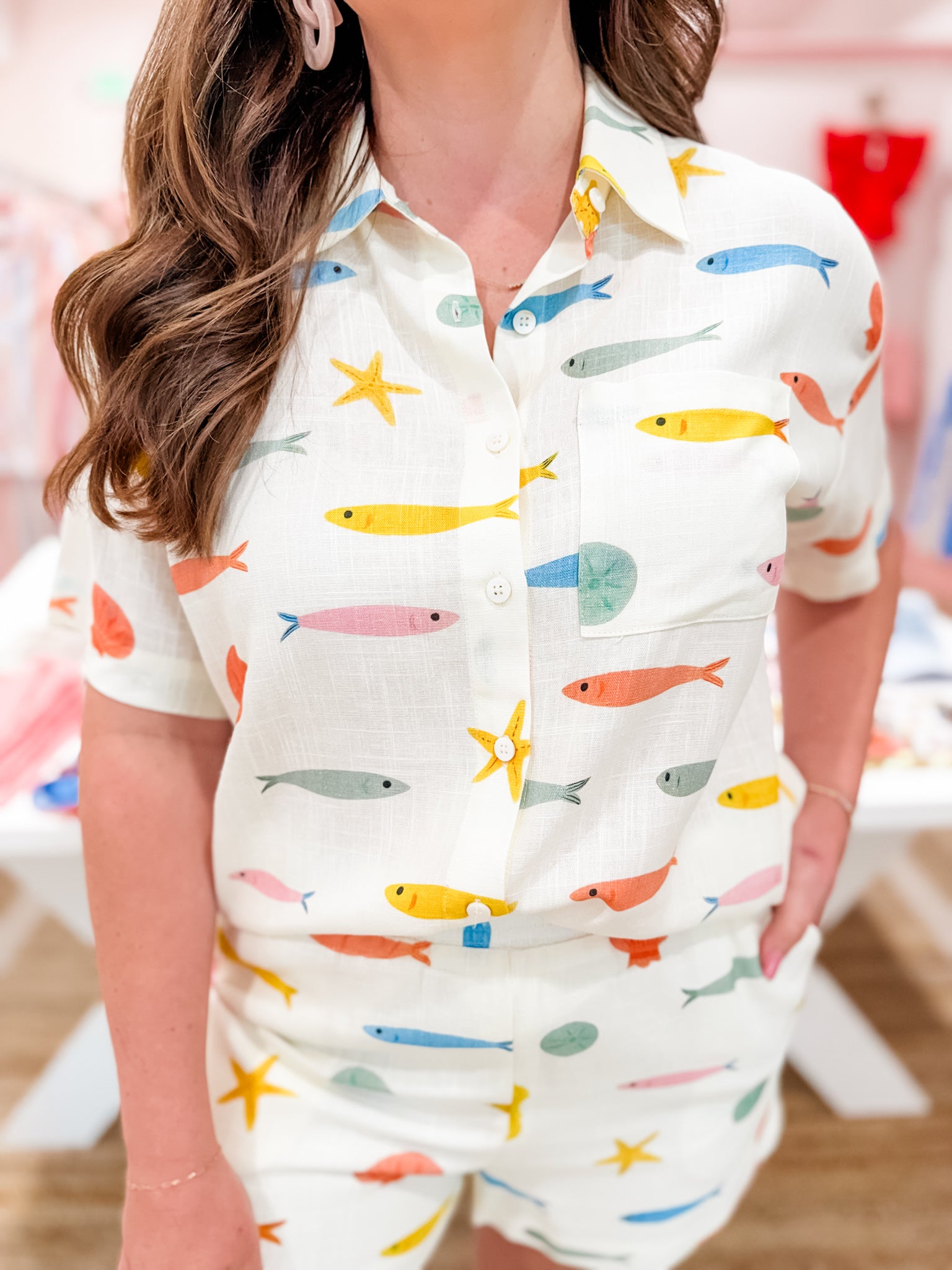 KARLIE Gone Fishin’ Color Button Down Shirt