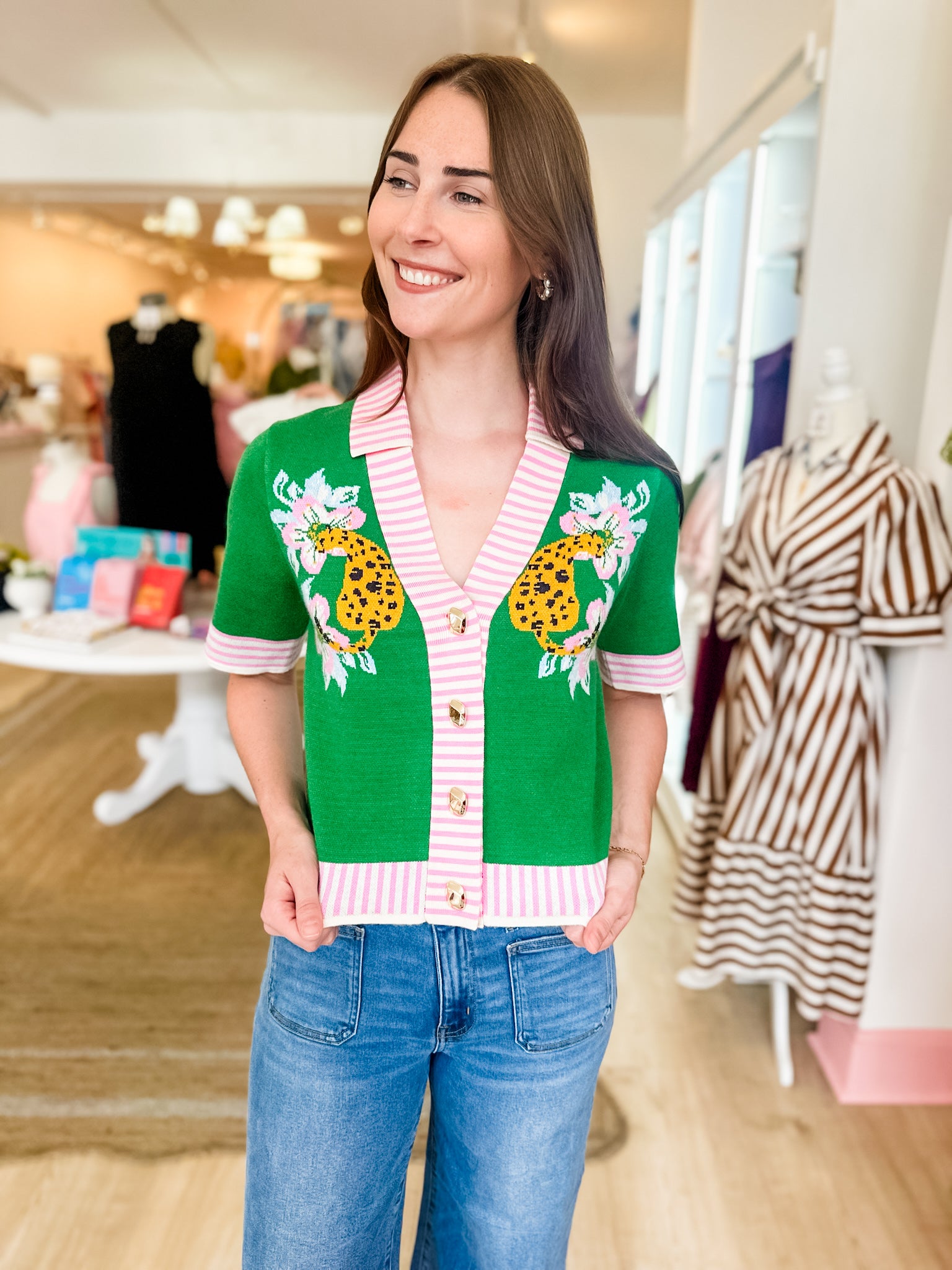 Color In The Fall Cheetah Short Sleeve Sweater