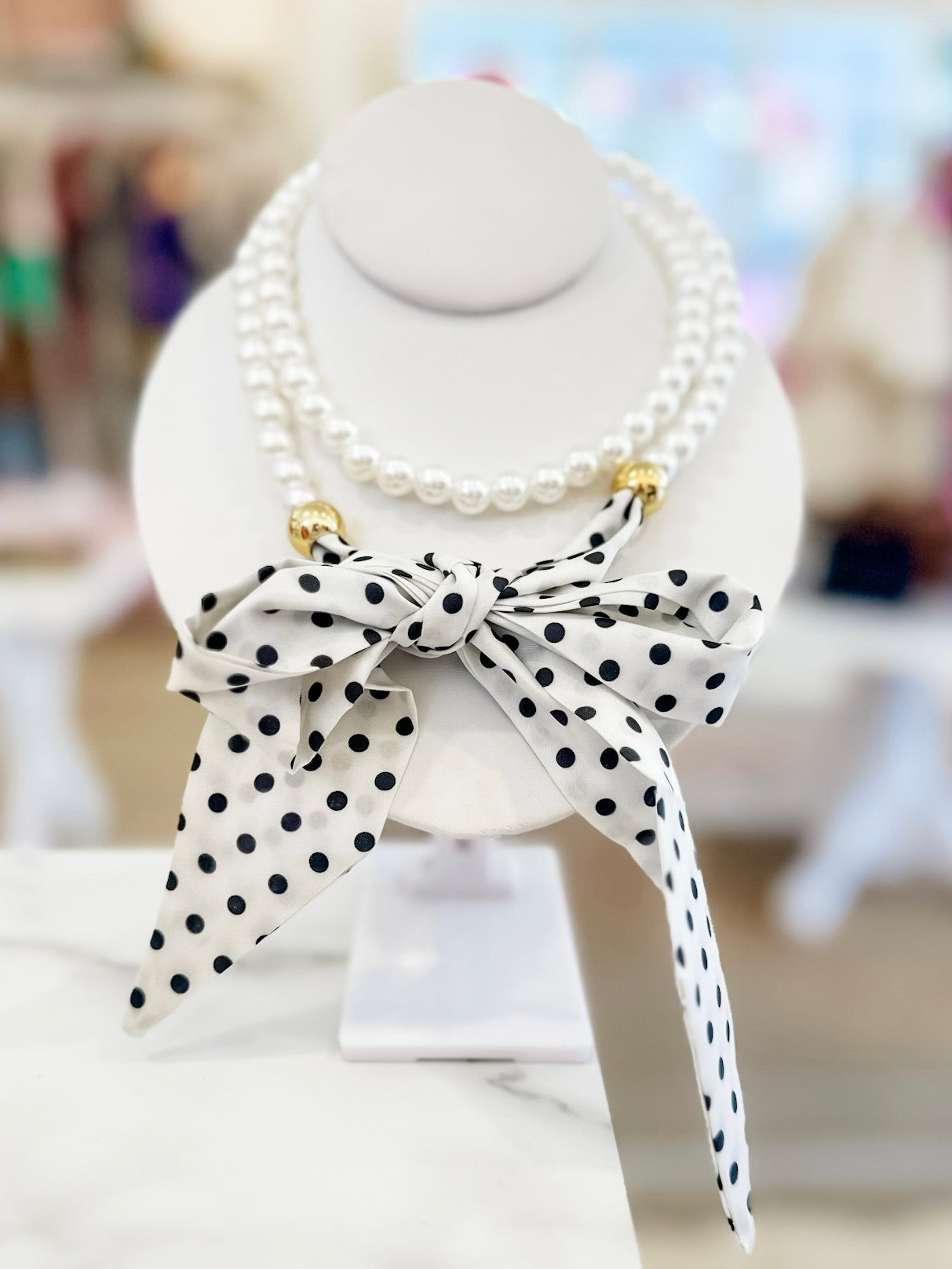 Pearl & Polka Dot Scarf Necklace