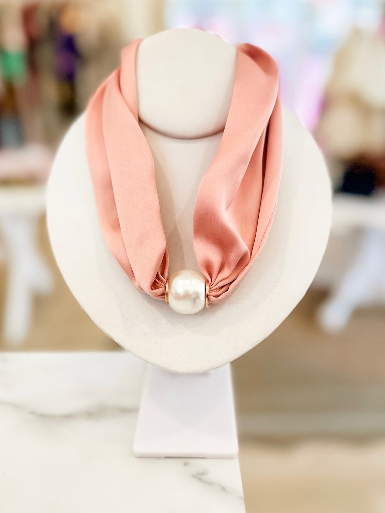 Scarf & Pearl Necklace- Pink