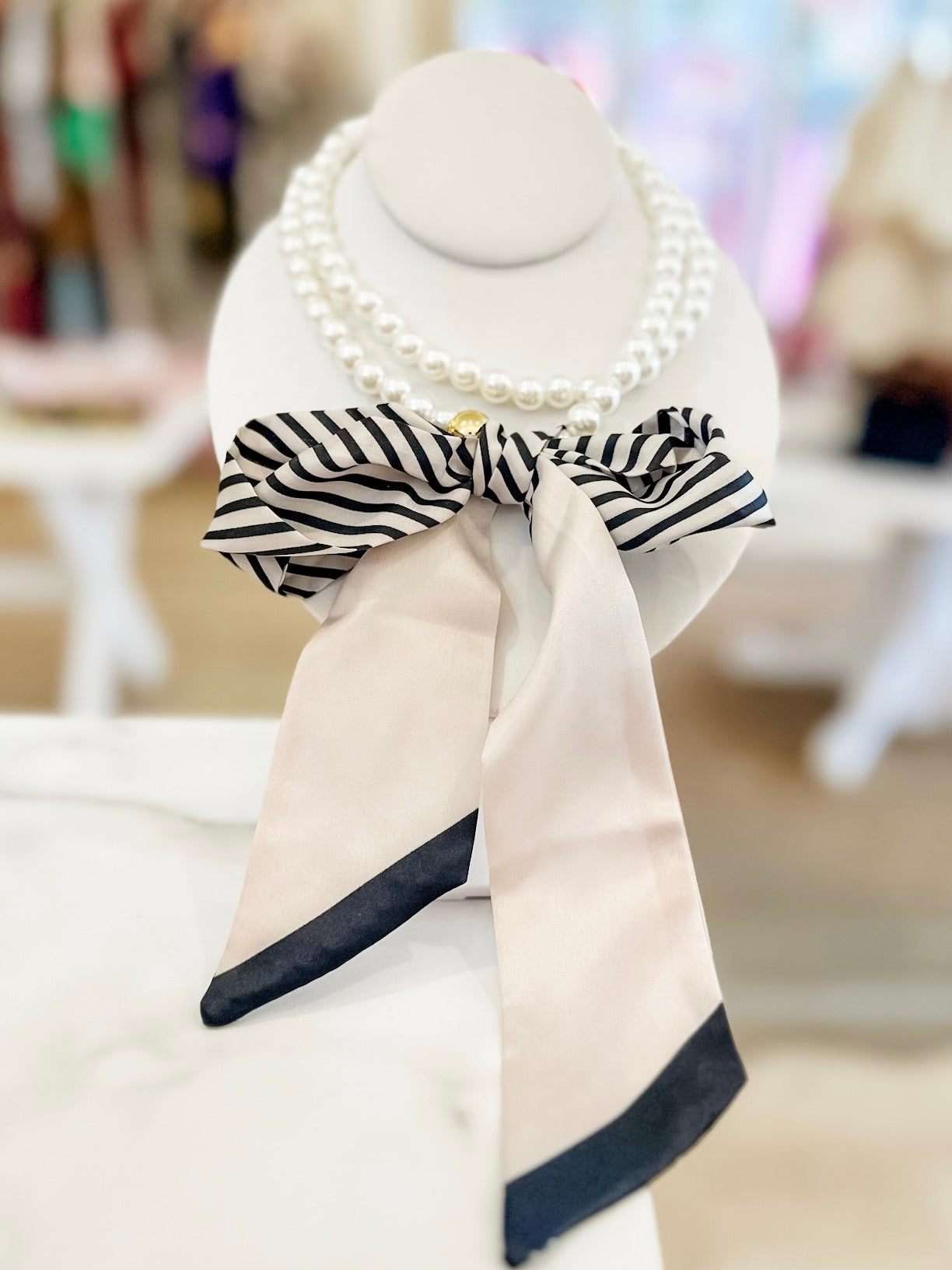 Pearl & Stripe Scarf Necklace