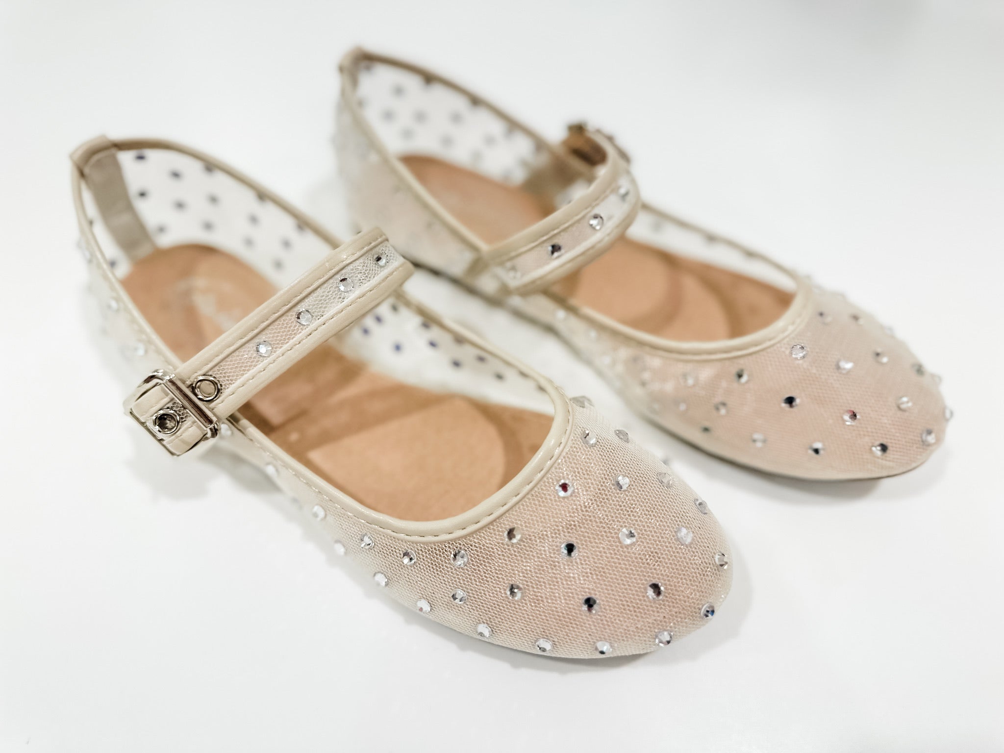 Rhinestone Embellished Mary Jane Flats- Nude
