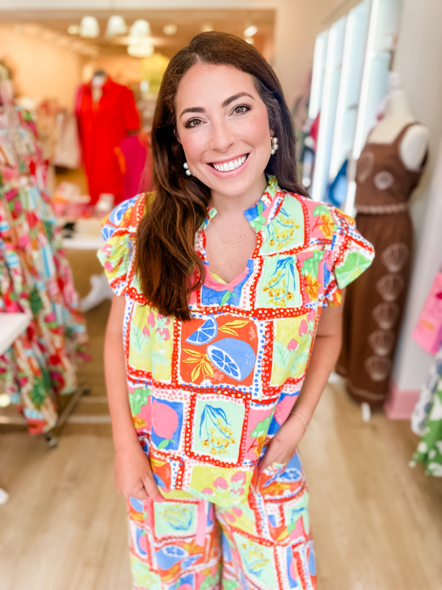 KARLIE Favorite Fruit Ruffle Sleeve Blouse