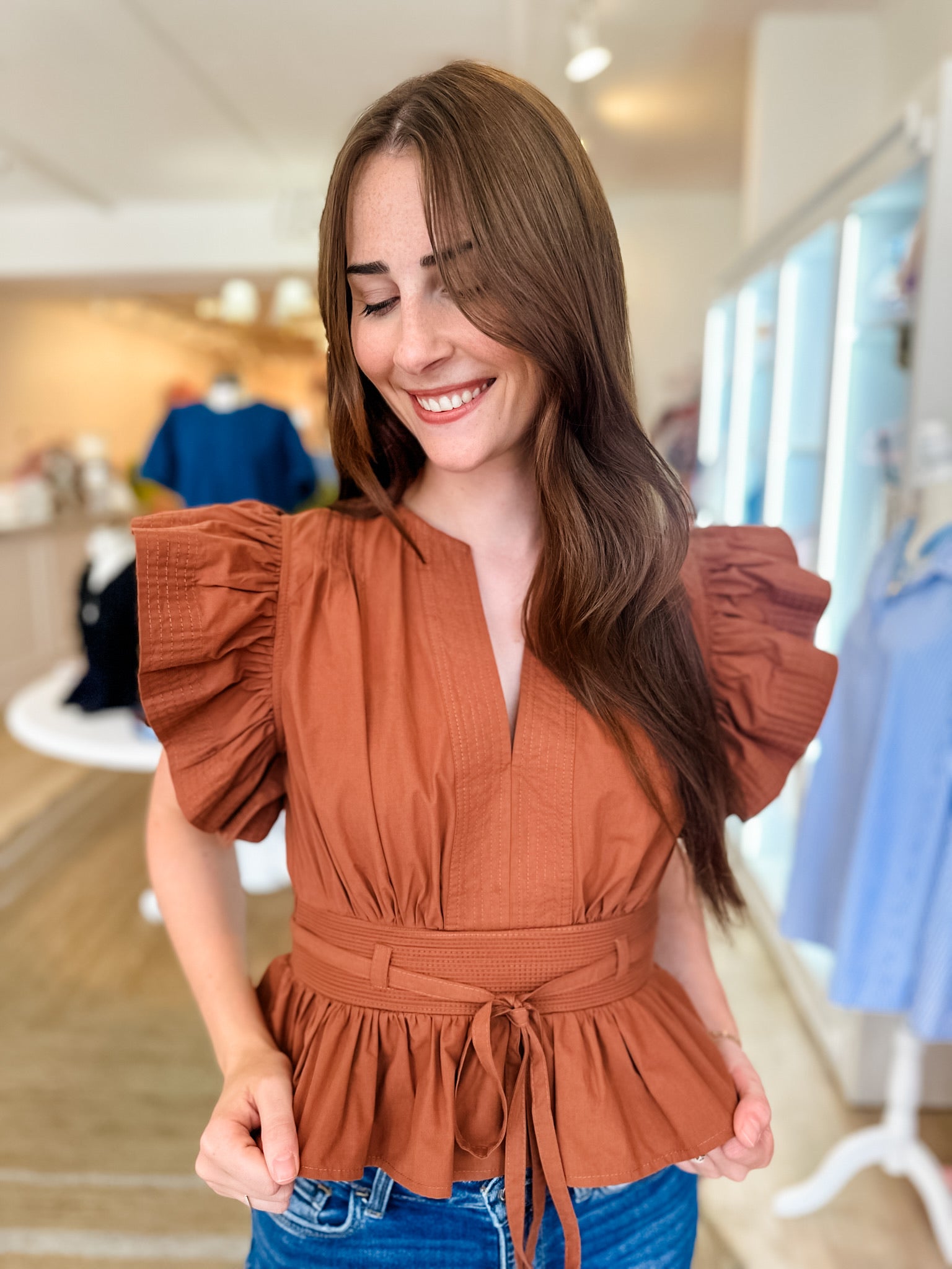 Most Wanted Peplum Top- Brown