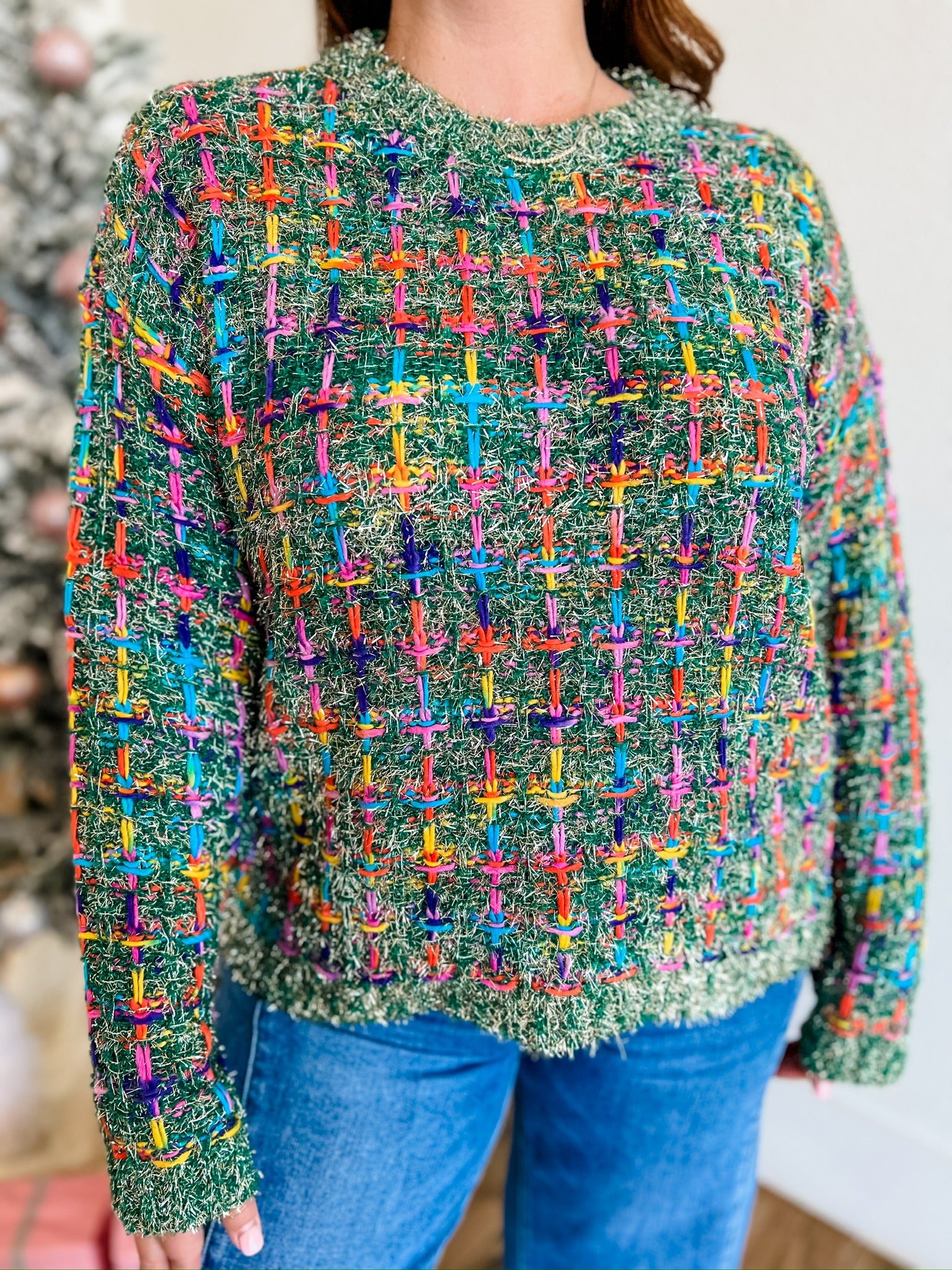 Holiday Tweed Sweater- Green