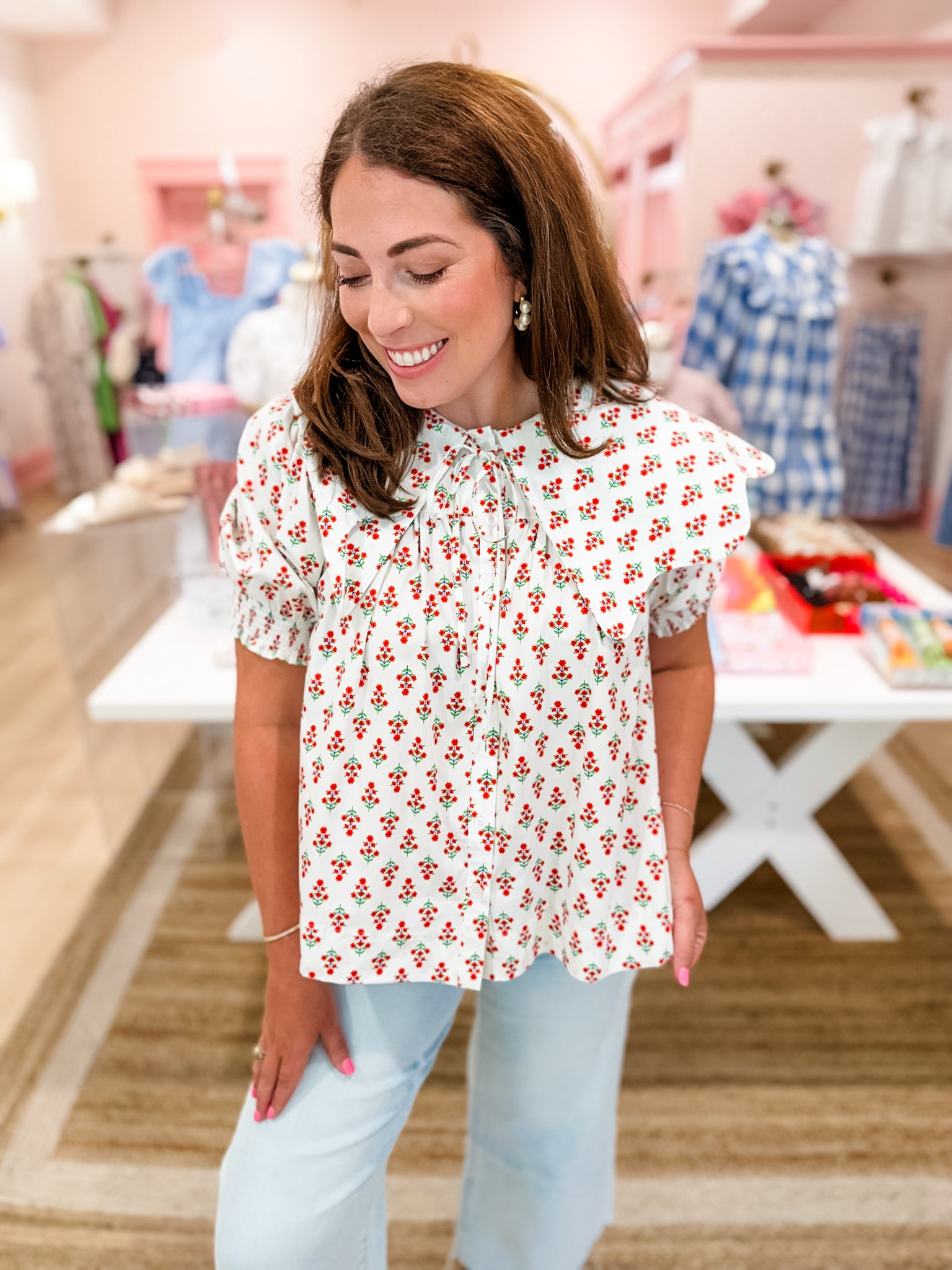 KARLIE Peter Pan Rosette Blouse