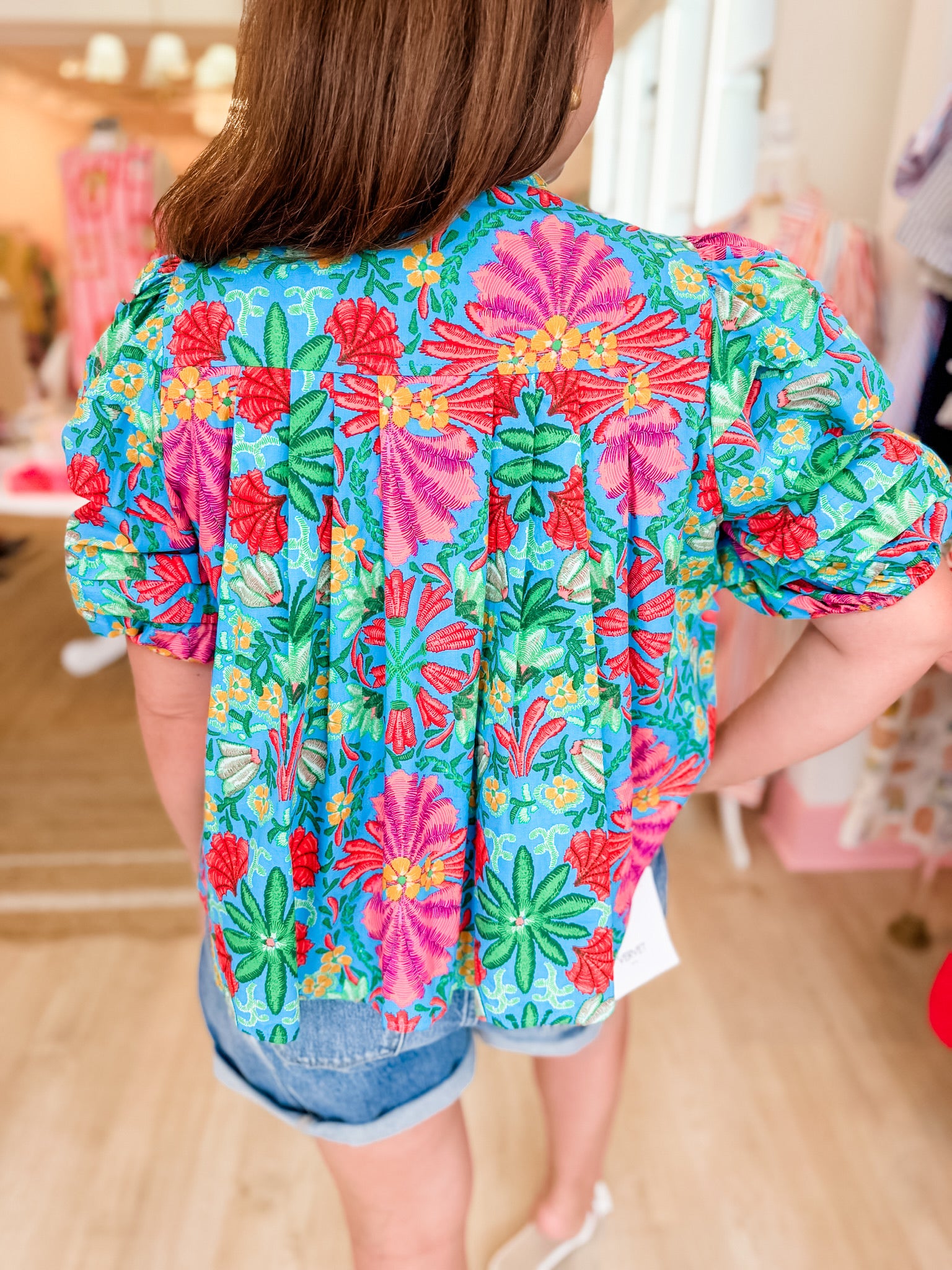 KARLIE Bright Floral Puff Sleeve Blouse
