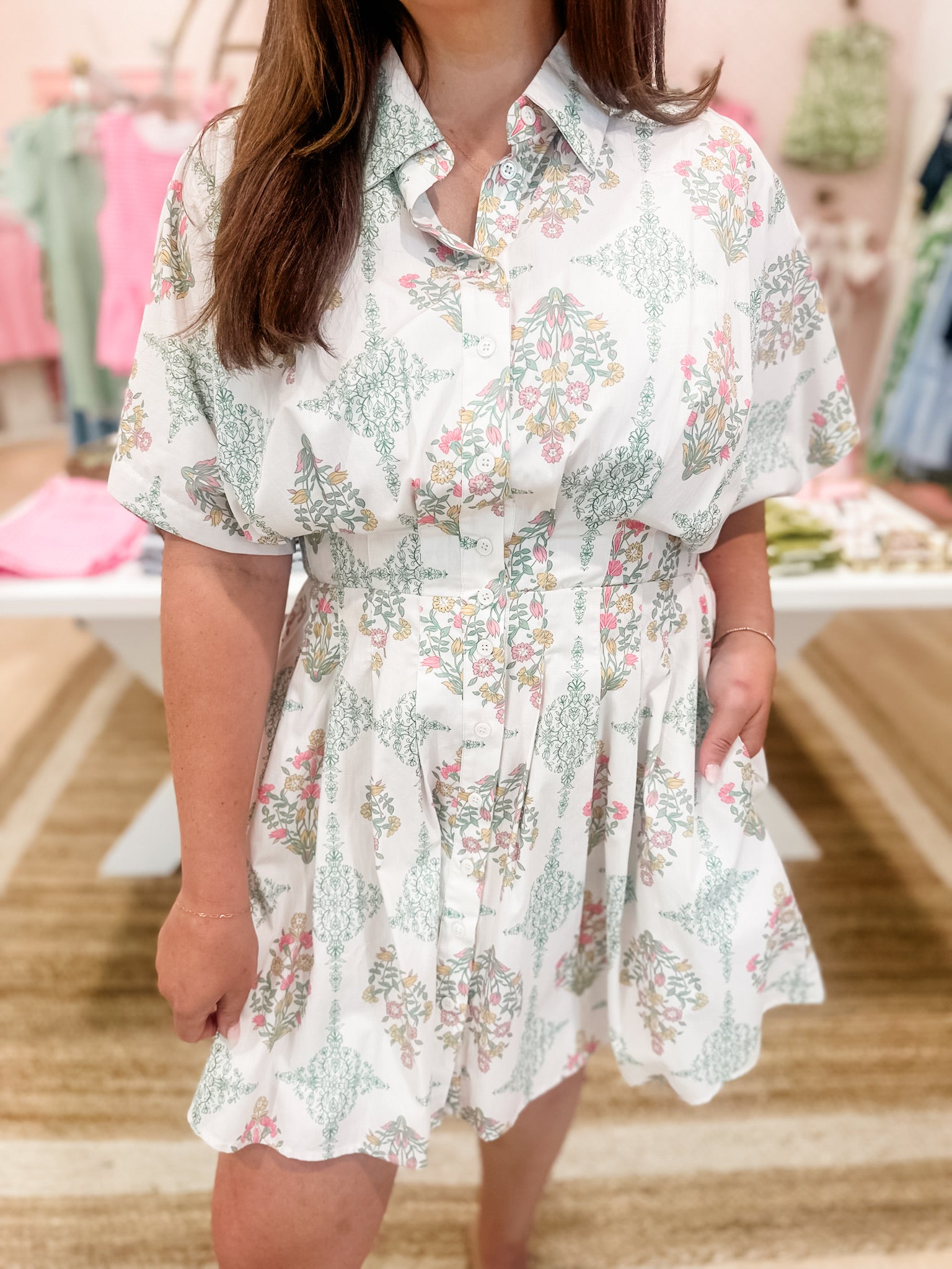KARLIE Delicate Floral Cinch Collar Dress