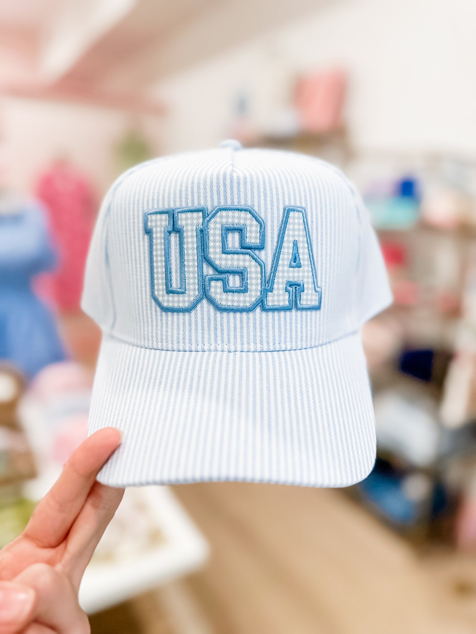 USA Gingham Hat- Blue