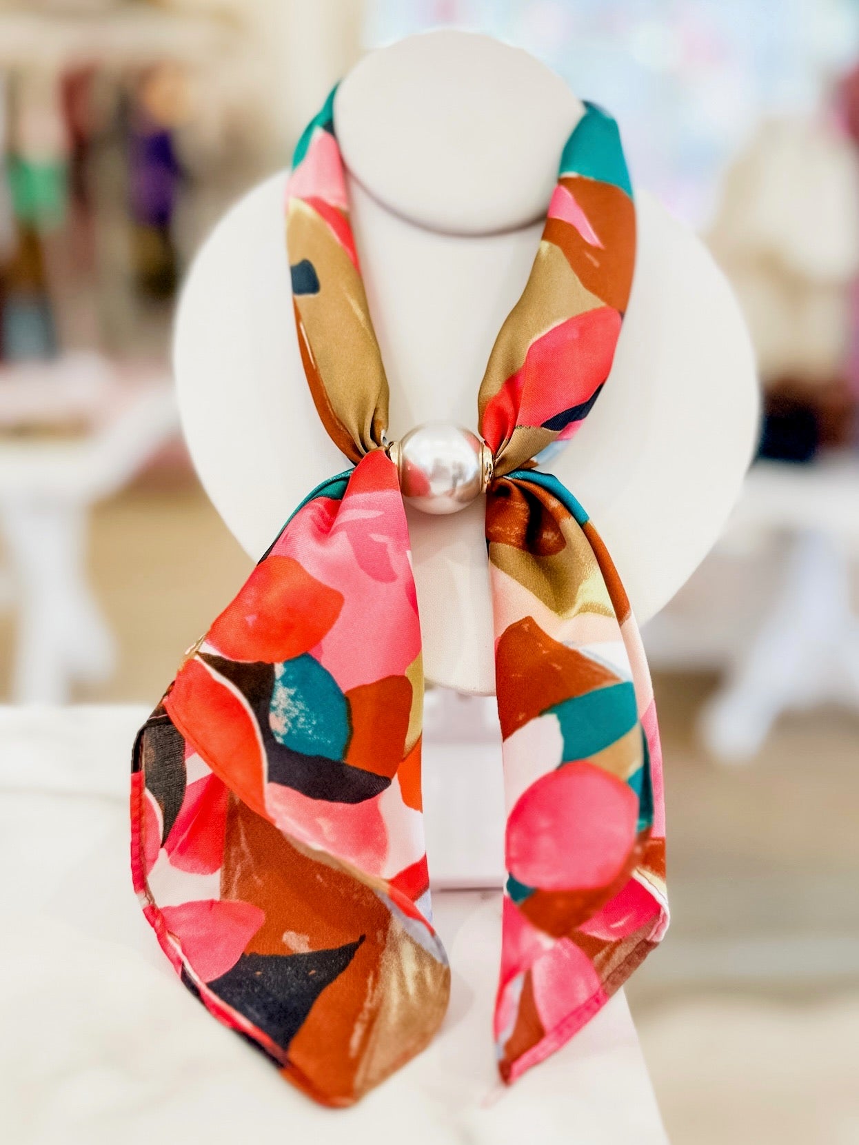 Colorful Scarf & Pearl Necklace