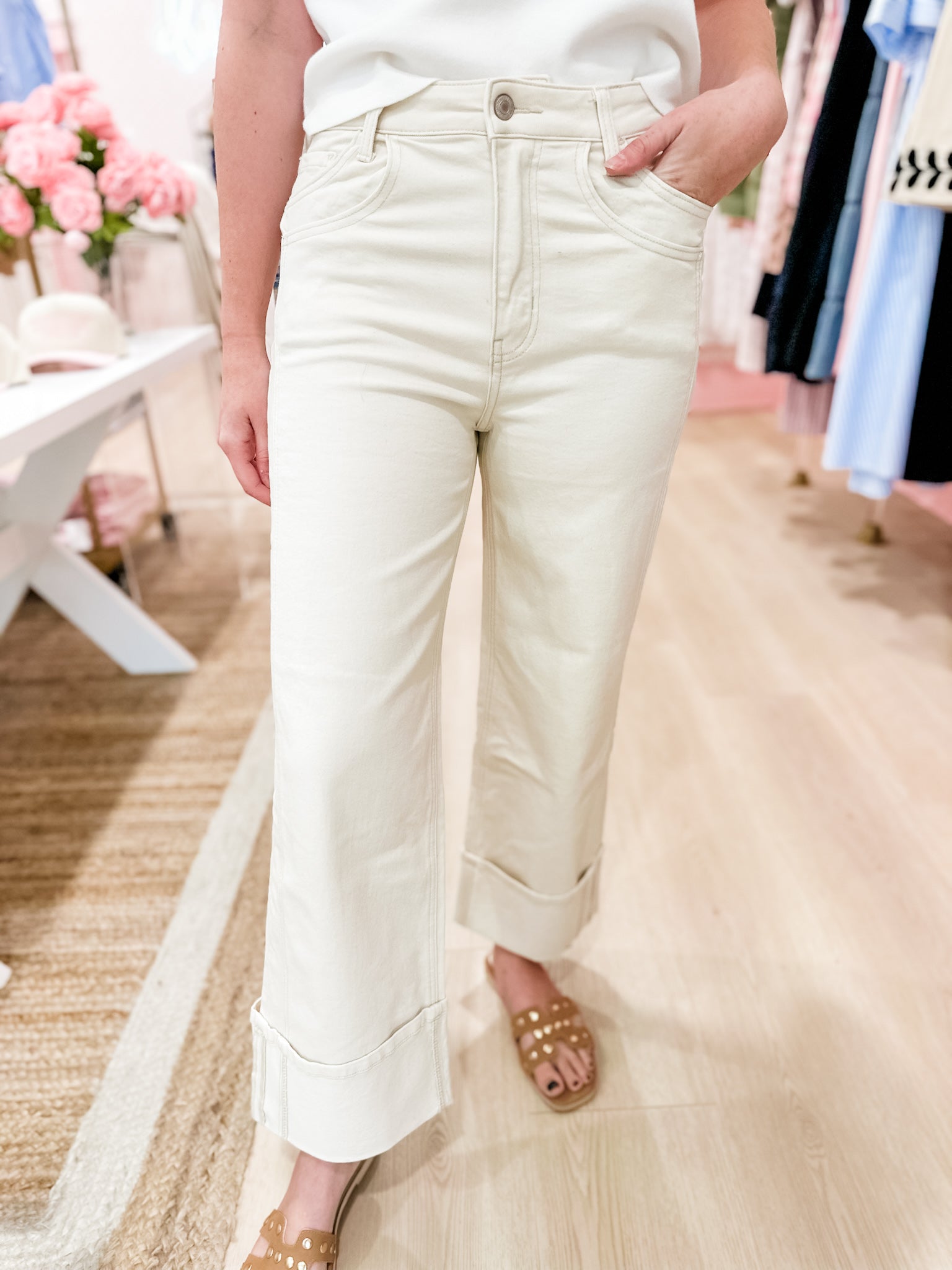 VERVET Olivia Super High Rise Cuffed Wide Leg Jeans