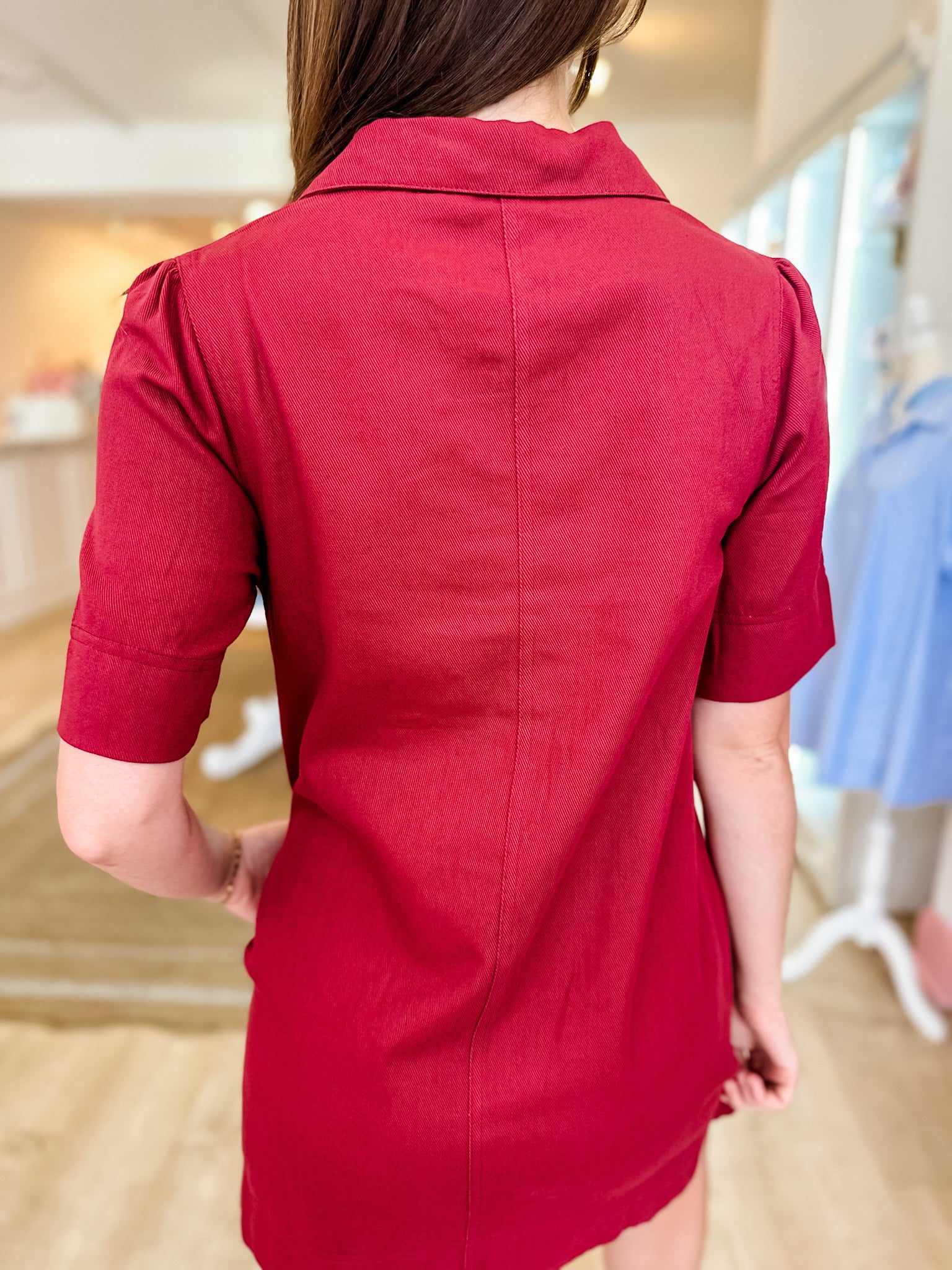 Denim Pocket Dress - Burgundy