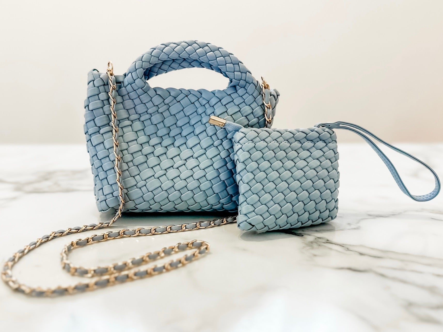 Woven Crossbody Mini- Light Blue